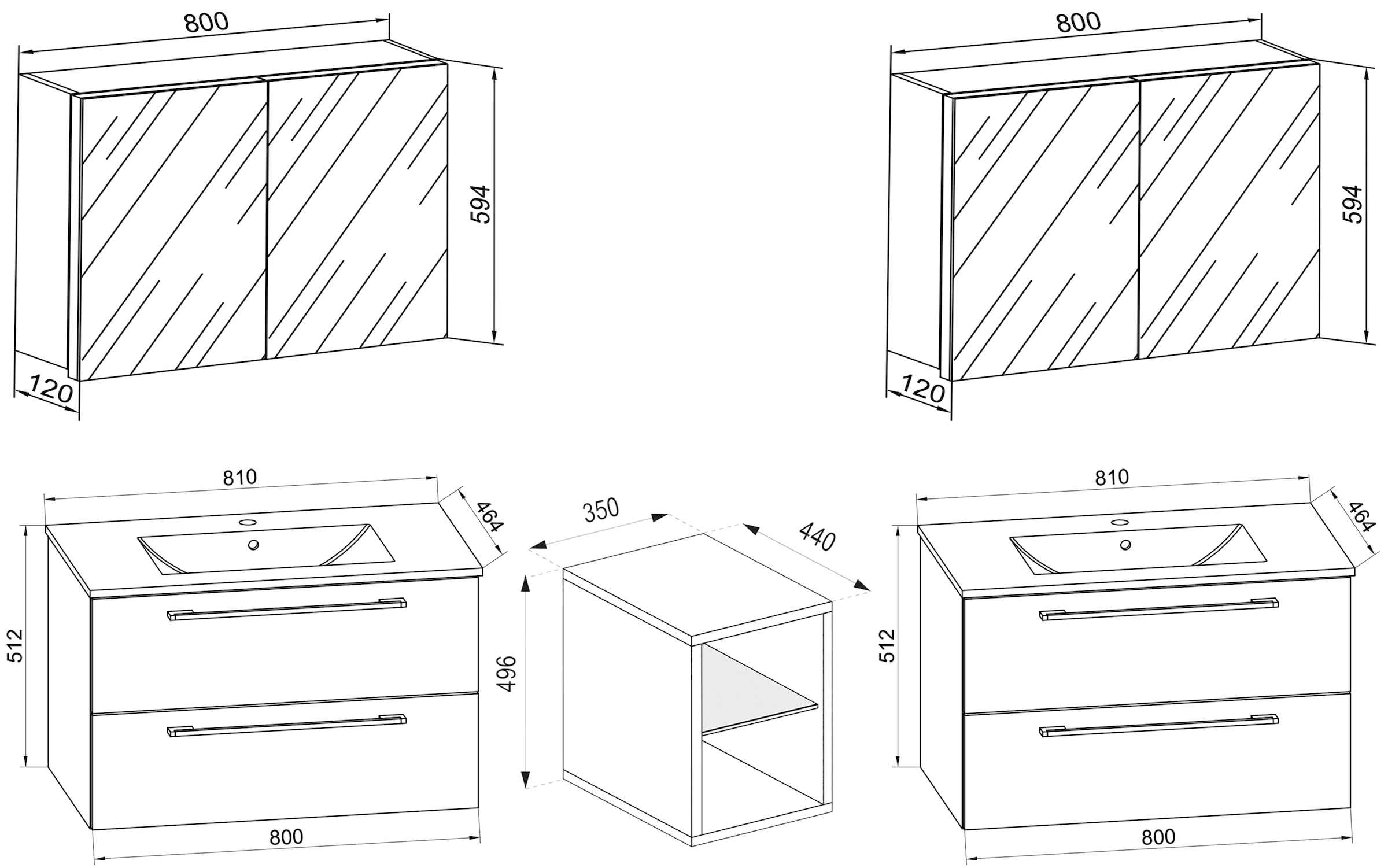 VCM Waschtisch »3-tlg. Doppel Waschplatz Waschtisch Badinos XXL« 3 Stk. tlg.