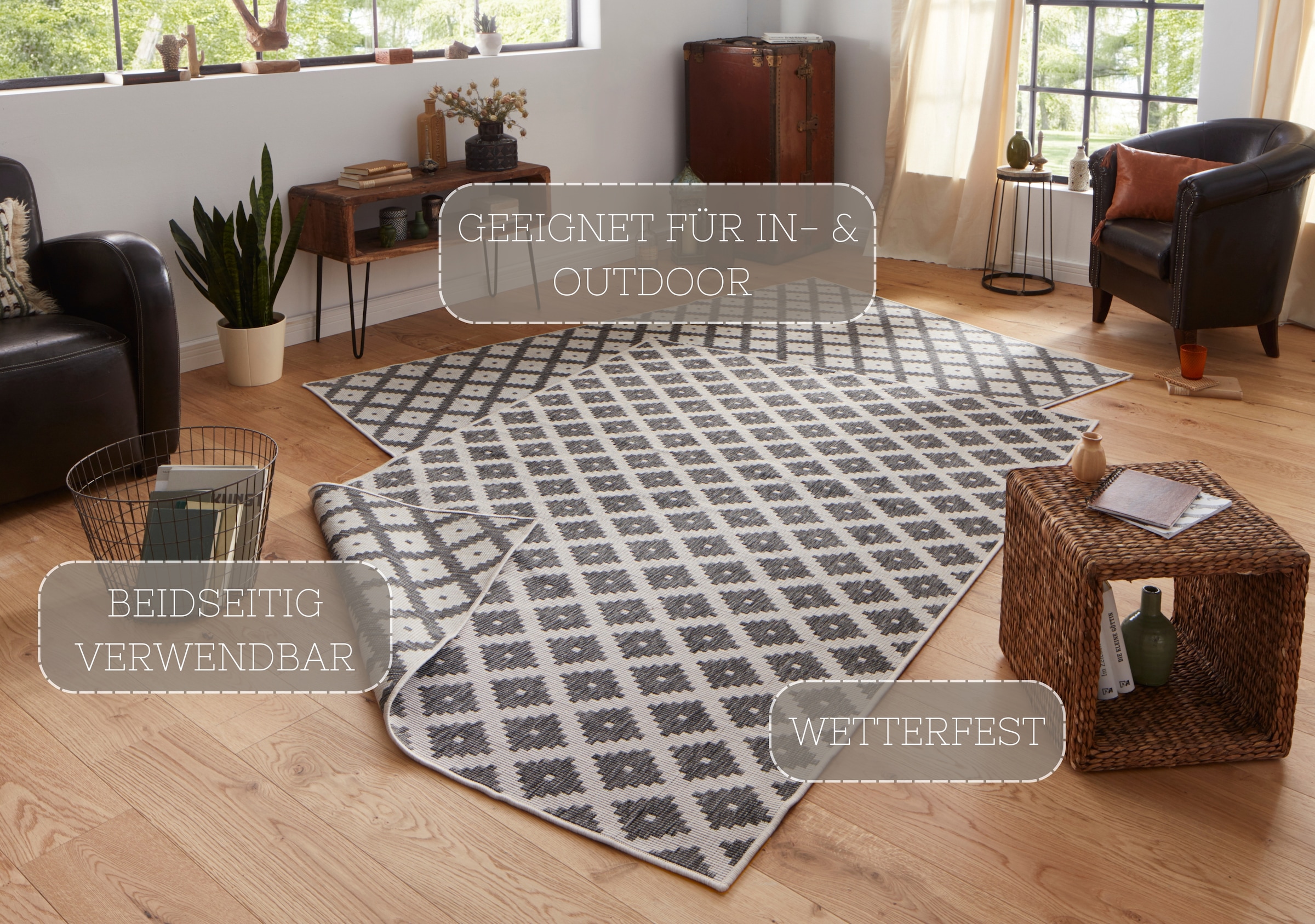 HANSE Home Teppich »Nizza Wendeteppich«, rechteckig, 5 mm Höhe, In-& Outdoor, Wetterfest, Balkon, Läufer, Wohnzimmer, Wasserfest