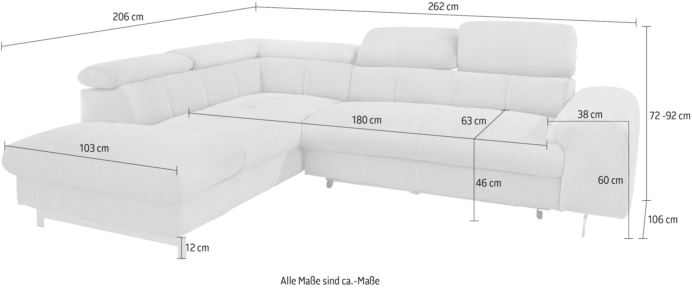 COTTA Polstergarnitur »Chef L-Form«, (Set, 2 tlg.), Set bestehend aus: Ecksofa mit Kopfteilverstellung & Hocker