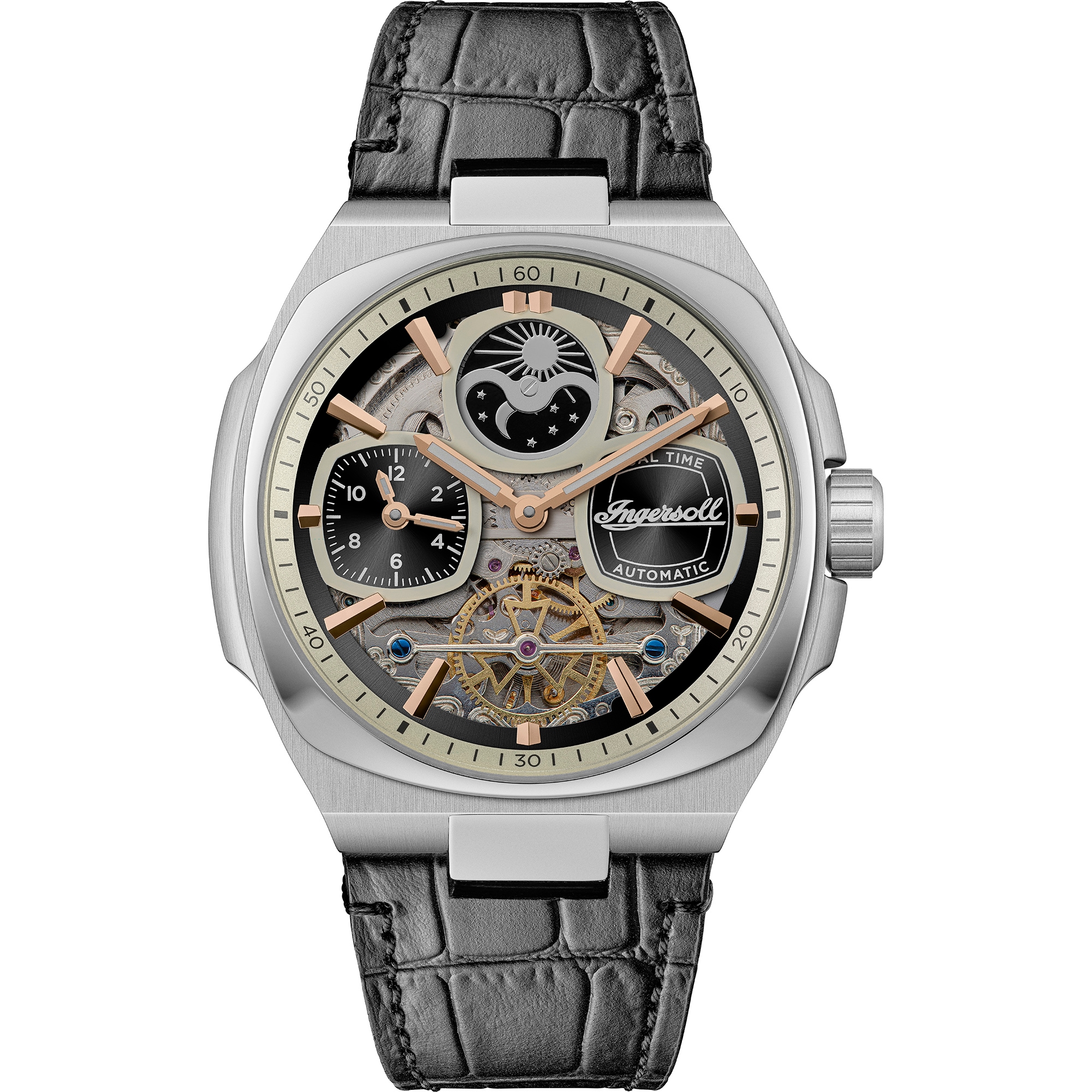 Ingersoll Automatikuhr »The Spirit« Armbanduhr, Herrenuhr, Mechanische Uhr, Lederarmband, analog, Dualzeit