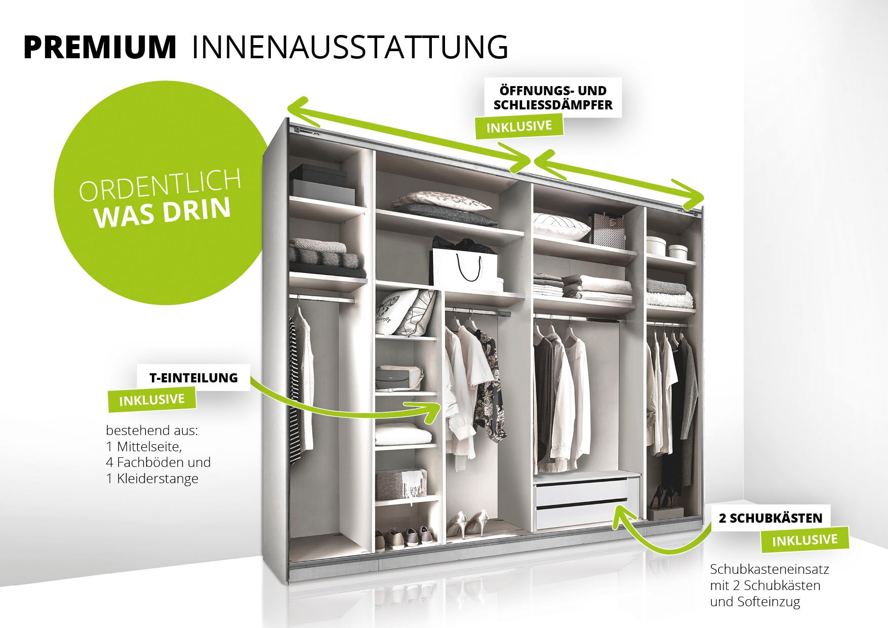 STAUD Schwebetürenschrank »Sonett 120, Made in Germany«, mit vier verschiedenen Ausstattungsvarianten