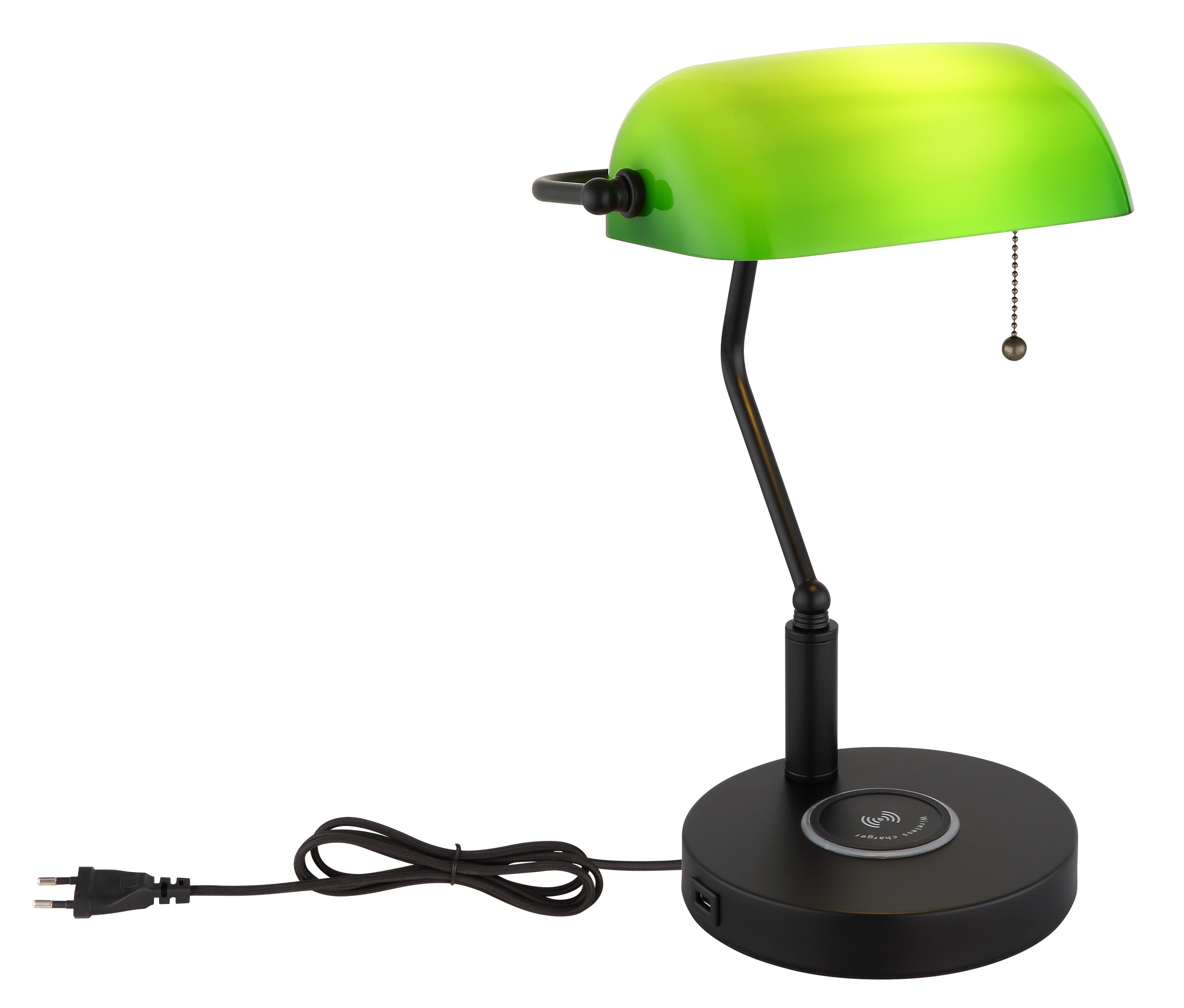 OTTO home Tischleuchte »Eevva« E27 1 Stk. Wireless Ladefunktion, Bankerlampe, Zugschalter-Kette