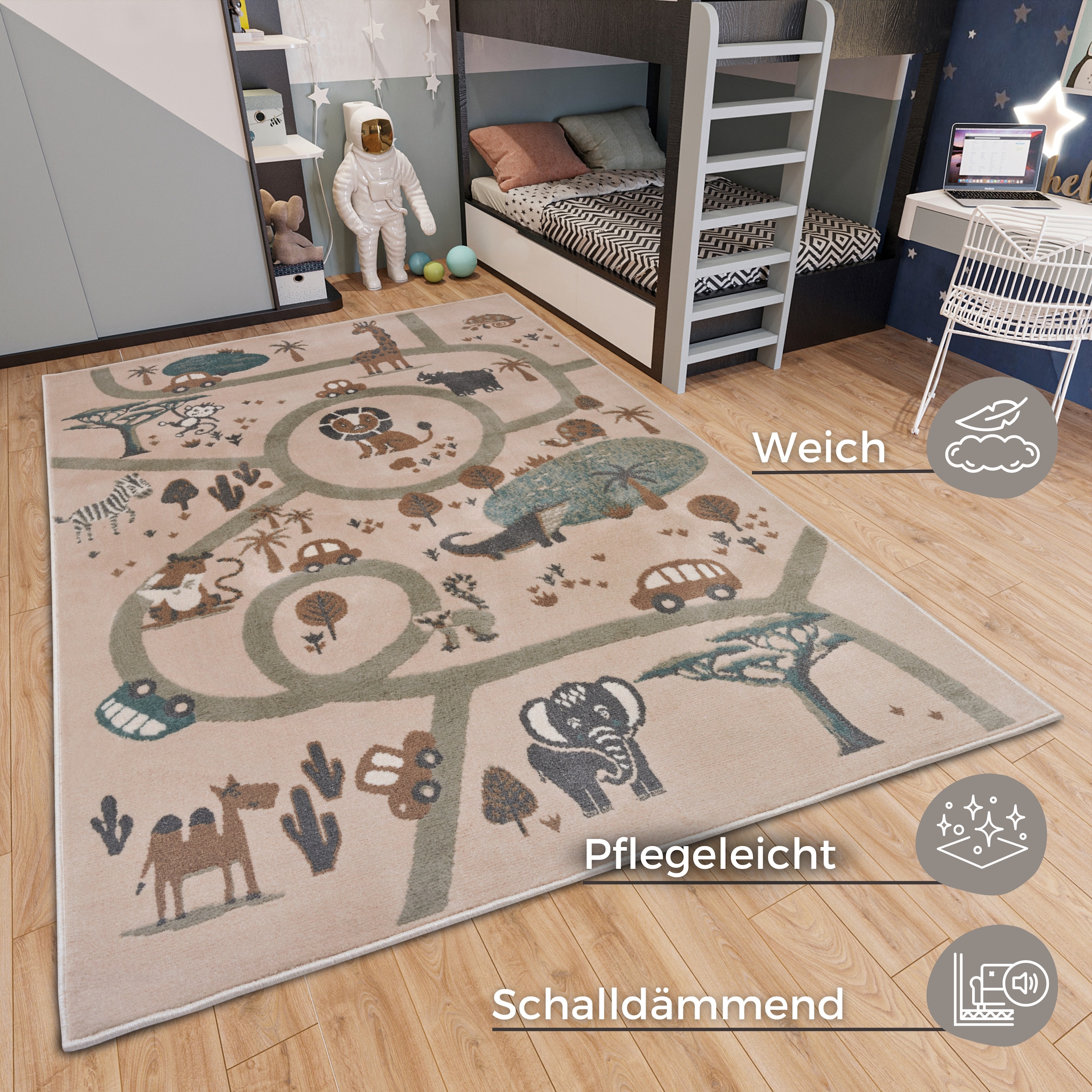 HANSE Home Kinderteppich »Adventures Animal Park«, rechteckig, 8 mm Höhe, Spielteppich, fest, Kinderzimmer, Kurzflor, Spielunterlage