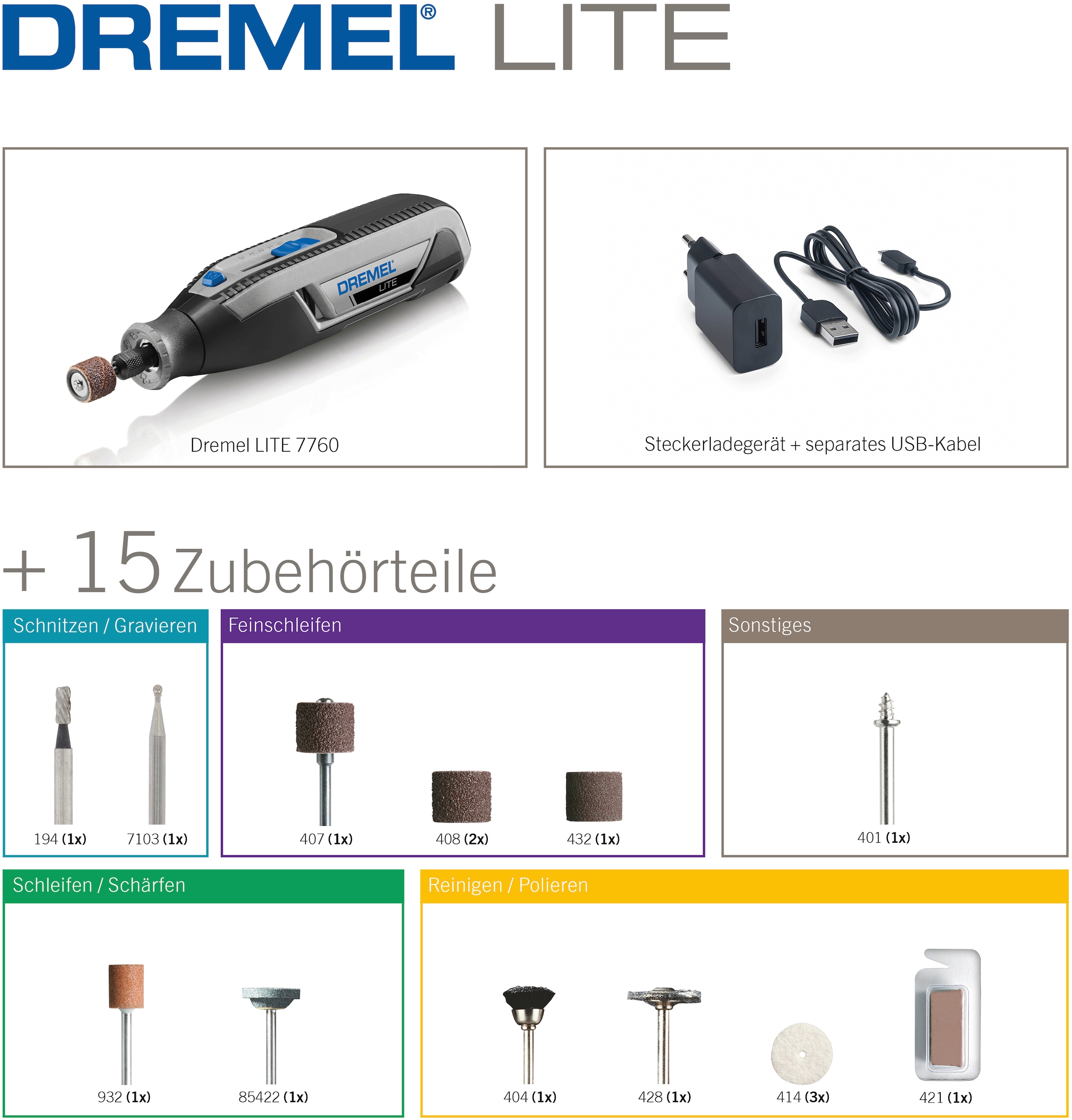 DREMEL Akku-Multifunktionswerkzeug »DREMEL® 7760-15«, 3,6 V, 15-teilig