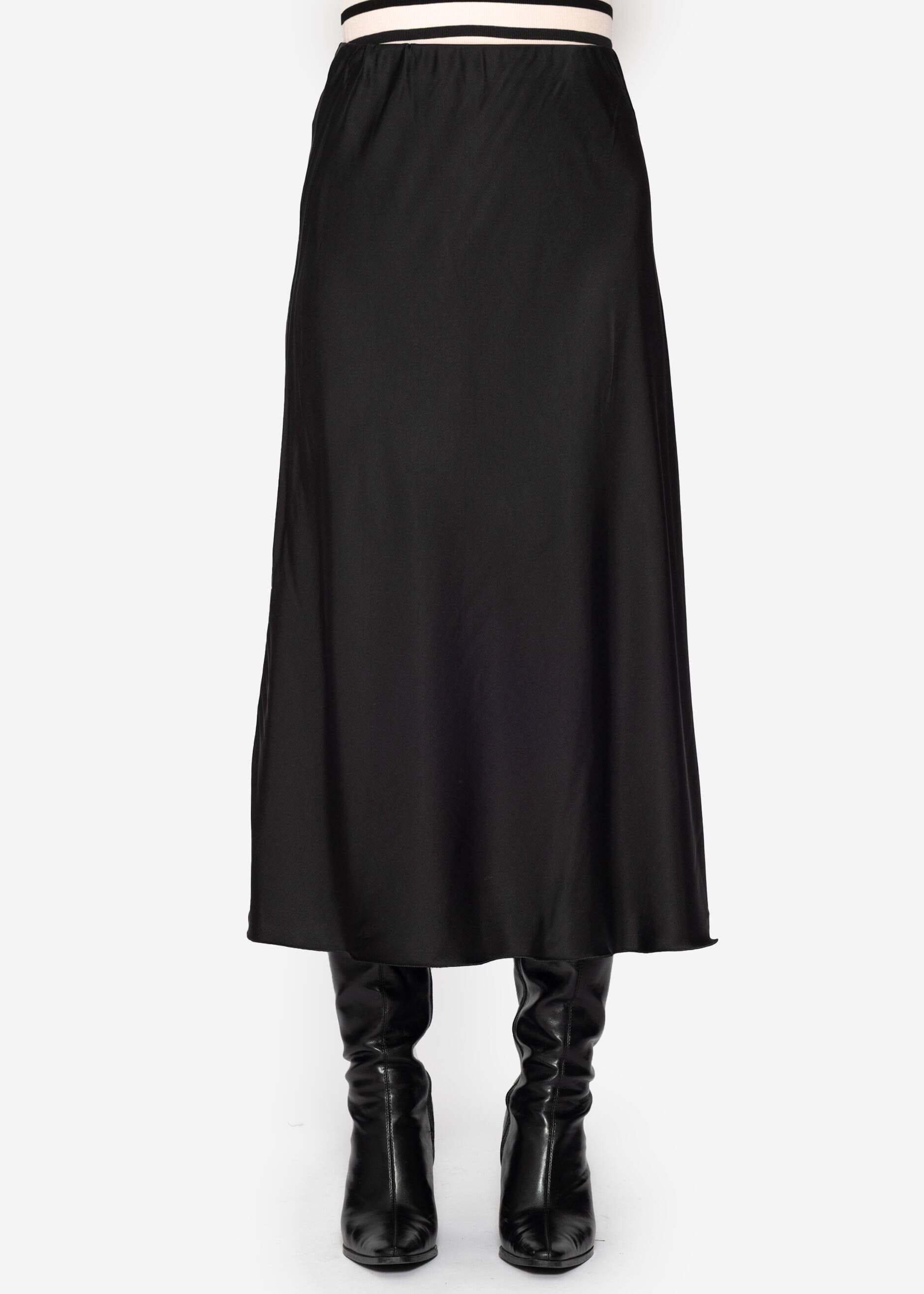 SASSYCLASSY Satinrock »Satinrock« Satin Rock in A Linie in Midi Länge mit elastischem Bund Schwarz