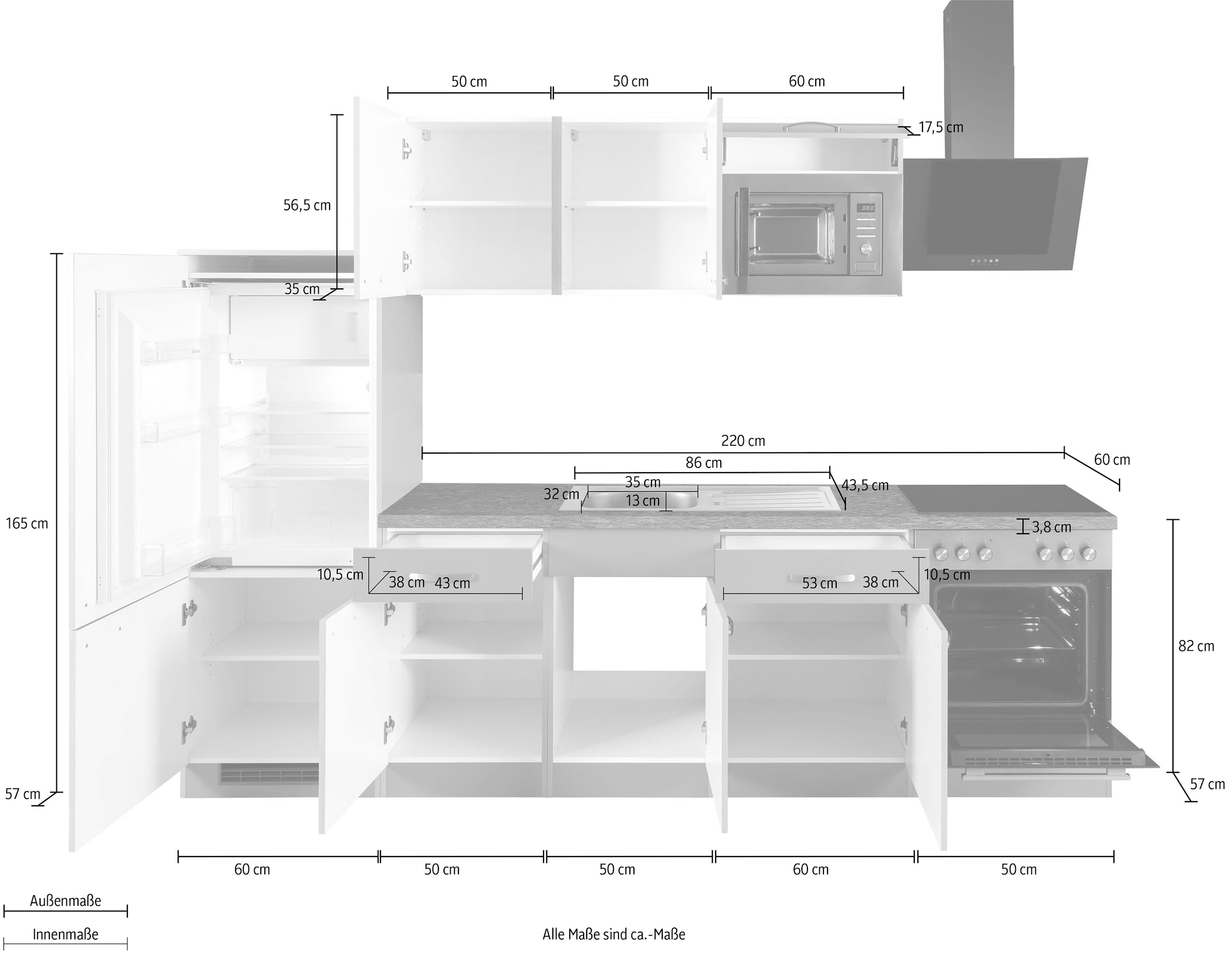 wiho Küchen Küchenzeile »Kansas«, mit E-Geräten, Breite 280 cm