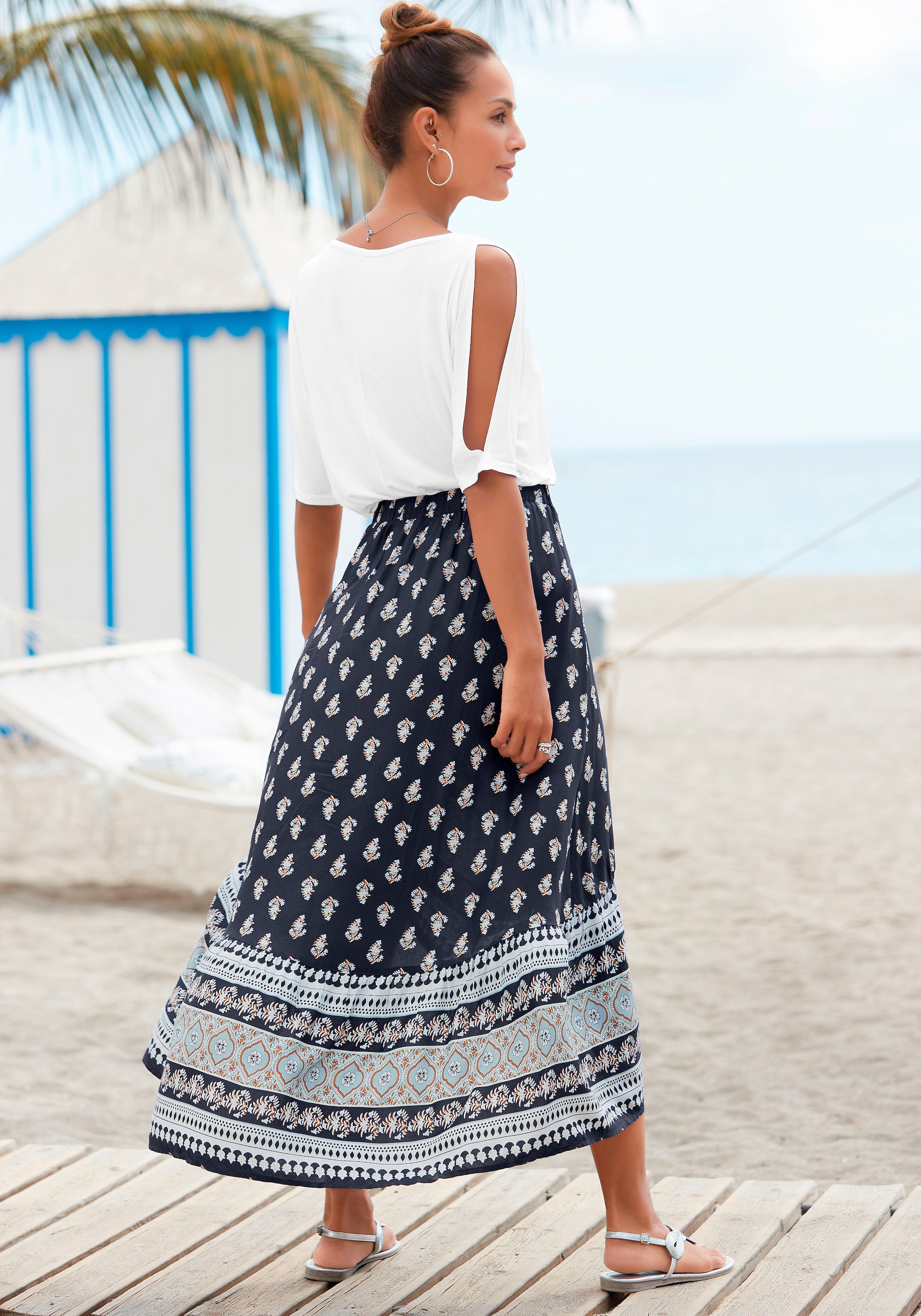 Vivance T-Shirt mit Cut-outs am Ärmel, Kurzarmshirt mit V-Ausschnitt, casual