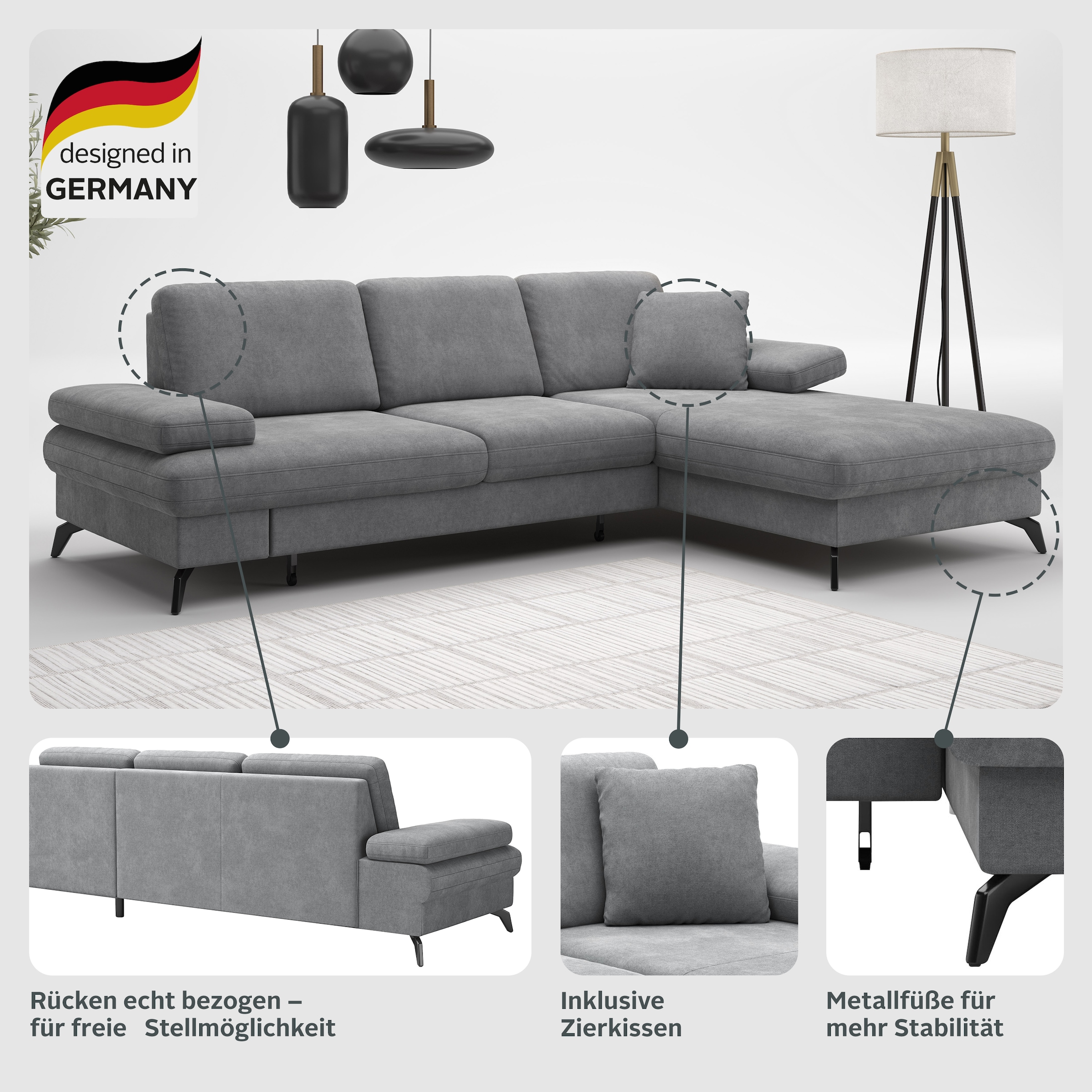 sit&more Ecksofa »Morris Jubi L-Form, inklusive XXL-Liegefläche, bzw. Schlaffunktion«, Bettfunktion, Armteilverstellung und 1 Zierkissen