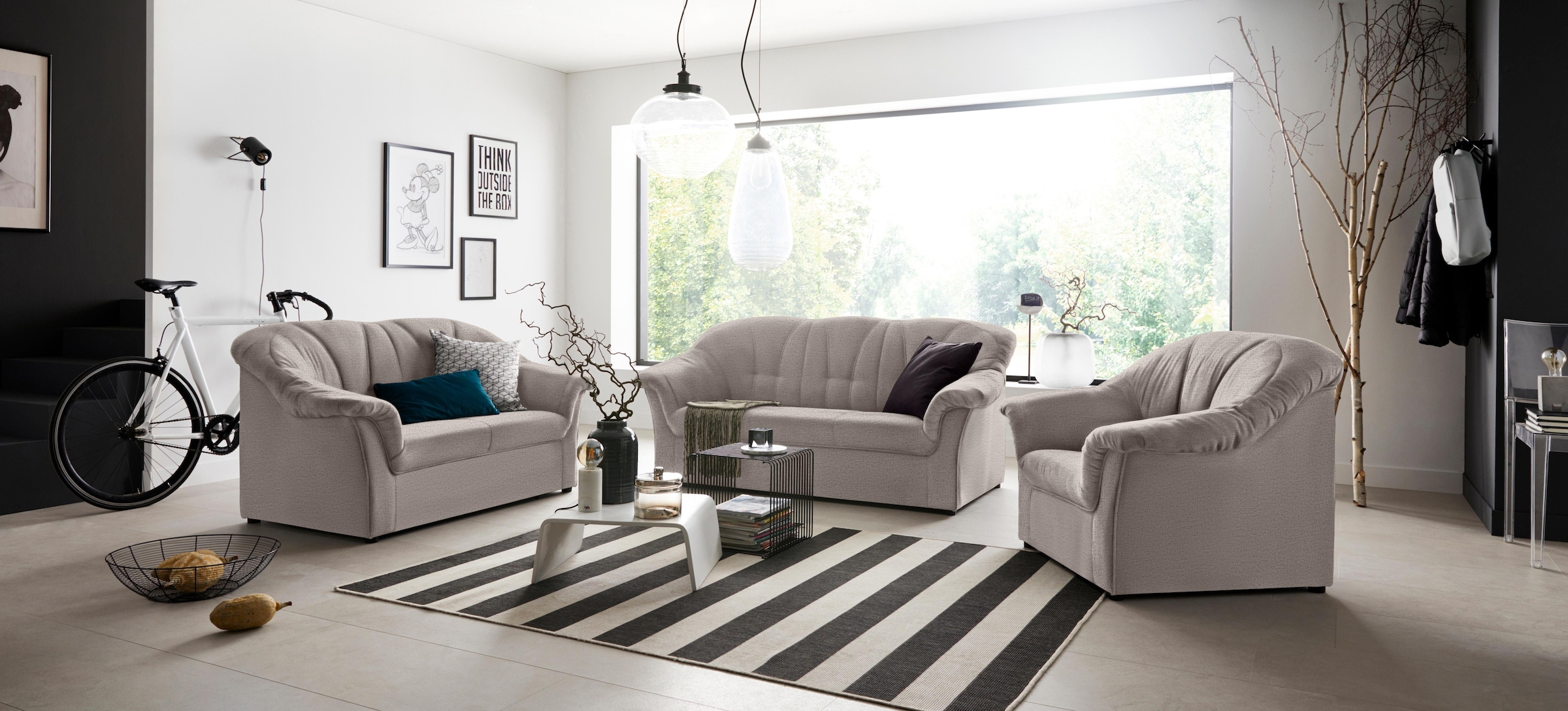 DOMO collection 3-Sitzer »Pegnitz für kleine Räume, Breite 185cm« zeitlos, elegante Armlehnen, komfortabel