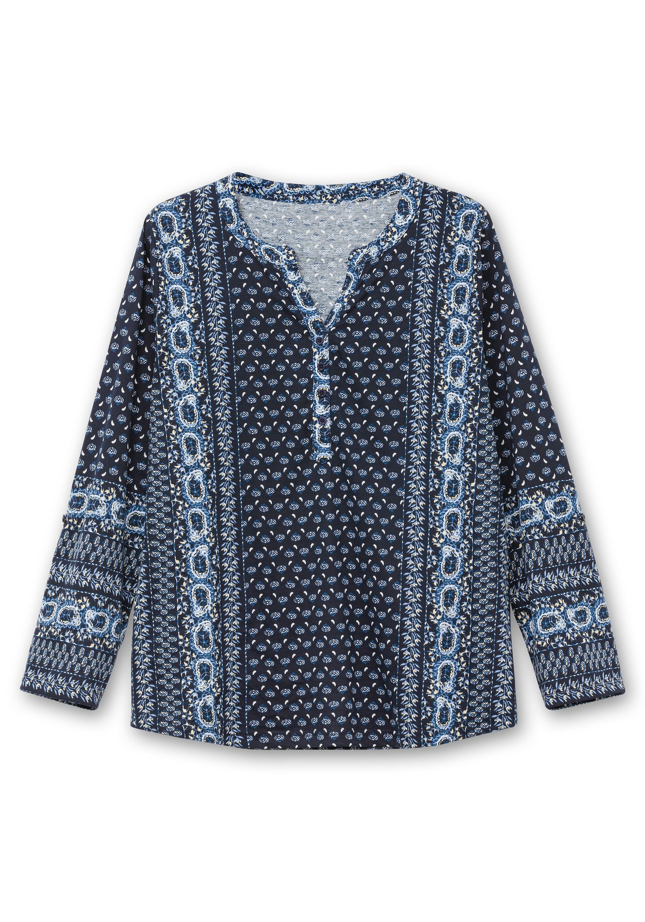 Sheego Langarmshirt »Shirt mit Minimalprint und Krempelärmeln«, mit Minimalprint und Krempelärmeln