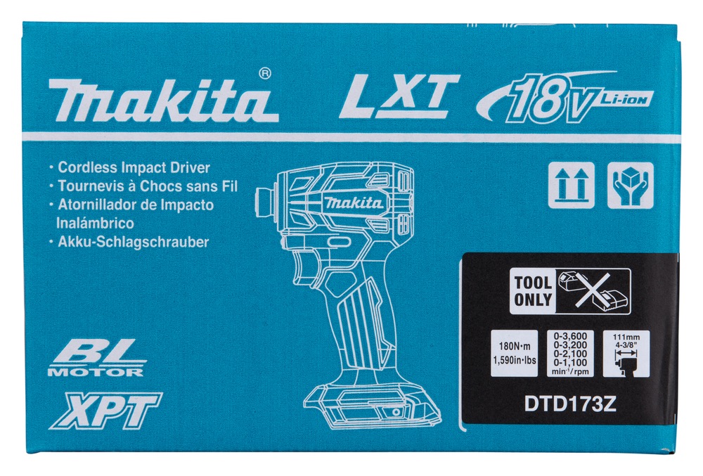 Makita Akku-Schlagschrauber »»DTD173 Z««, (Schlagschrauber mit vier Schraubmodi), Ohne Akku, ohne Ladegerät, 1/4", 0-3.800 min-1