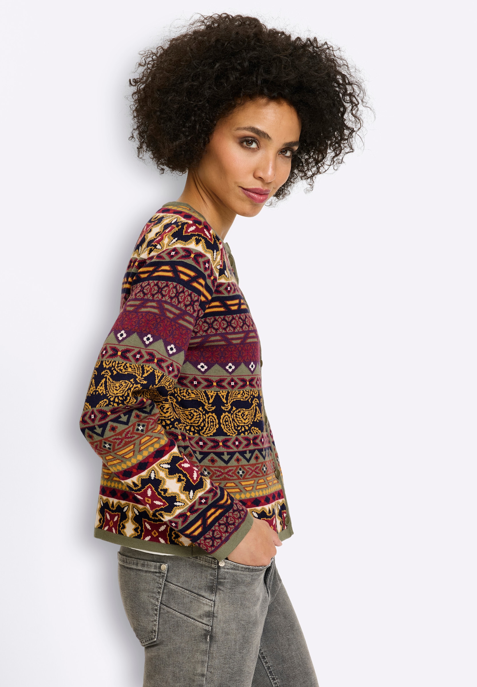 heine Strickjacke »Strickjacke Jacquardstrickjacke im bunten Farbmix«