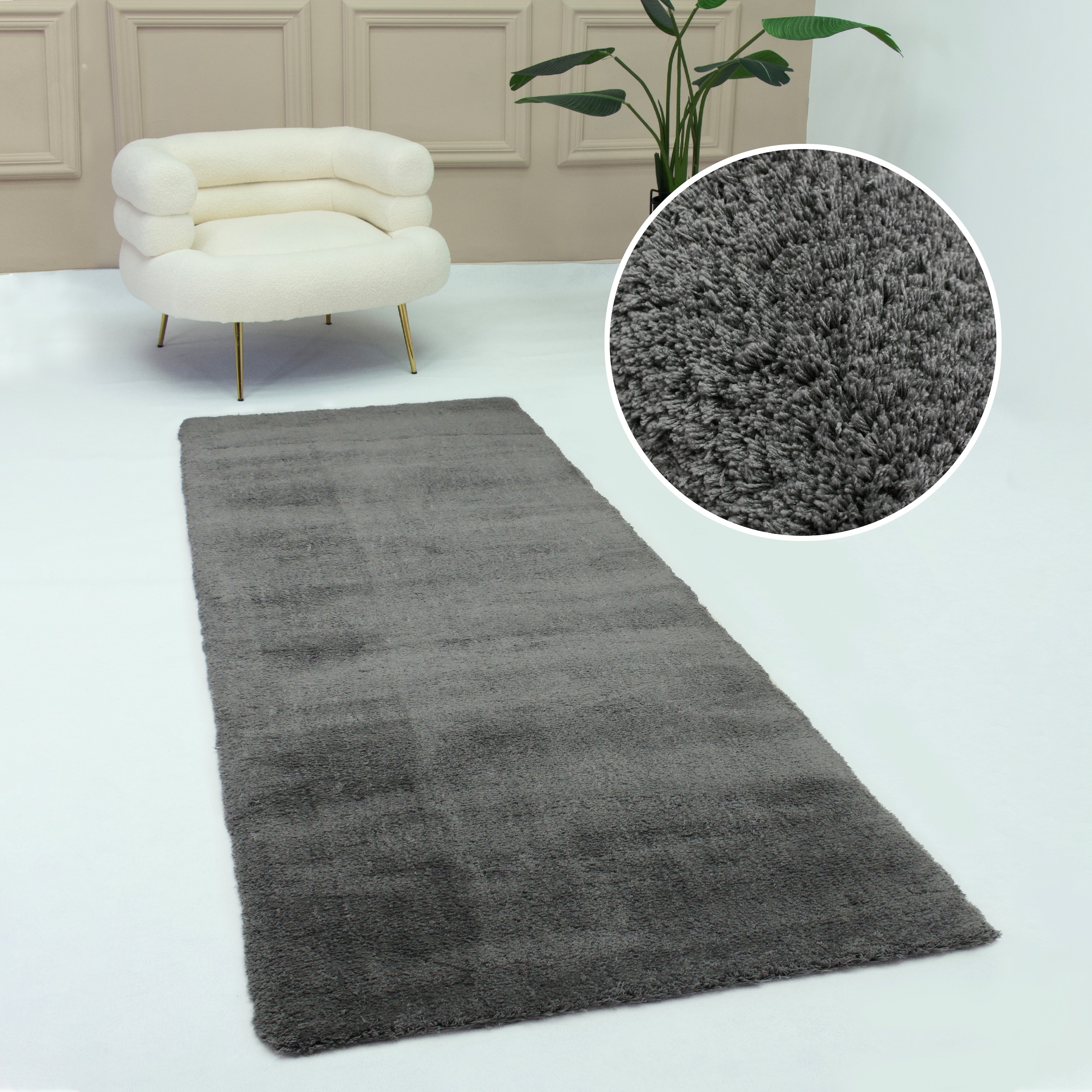my home Hochflor-Läufer »Microfaser Teppich Magong, besonders weich, sehr feiner Flor«, rechteckig, 25 mm Höhe, uni Teppiche, Wohnzimmer, Schlafzimmer, Kinderzimmer, Flur, Brücke