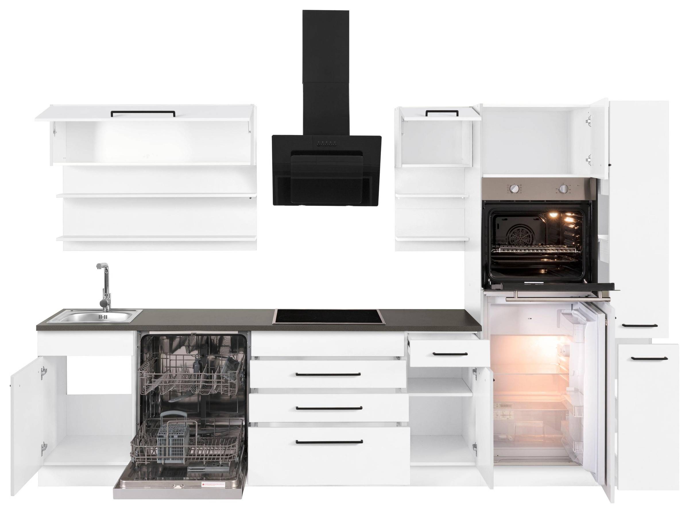 KOCHSTATION Küchenzeile »KS-Tulsa« mit E-Geräten, Breite 320 cm, schwarze Metallgriffe, MDF Fronten