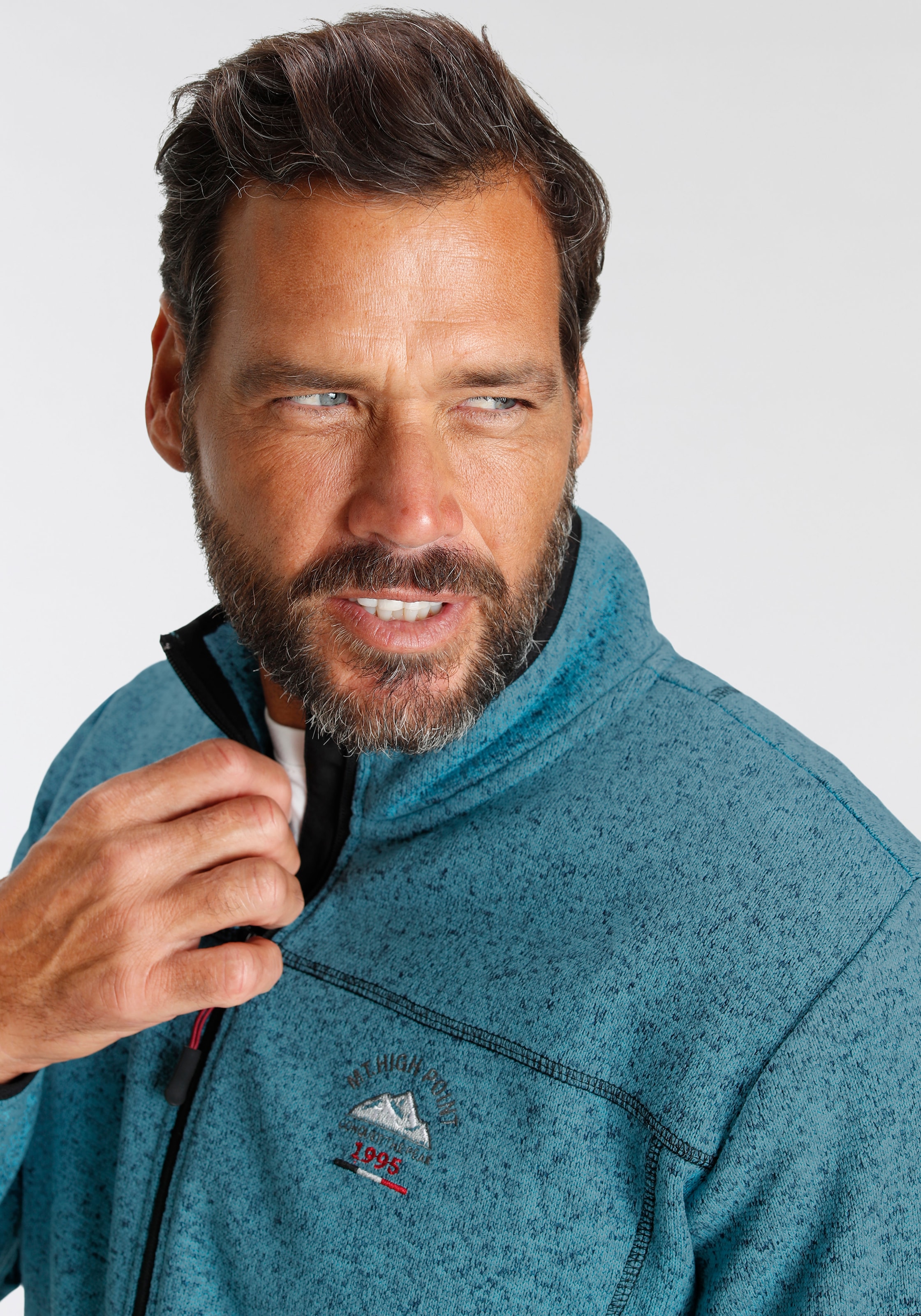 Man's World Strickfleecejacke, für die Übergangszeit, mit Reißverschlusstaschen, mit Stehkragen