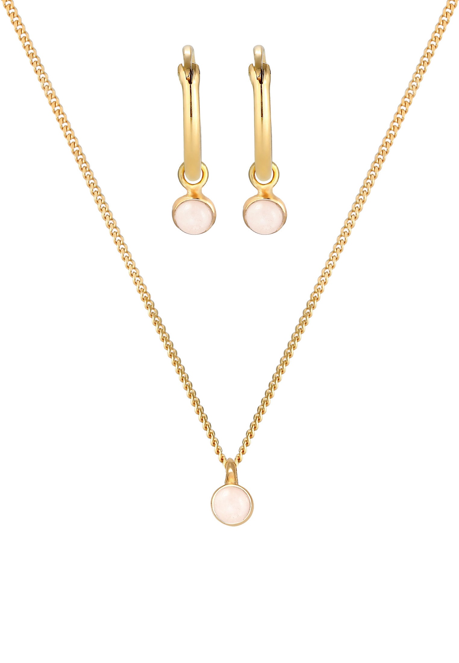 Elli Premium Ohrring und Ketten Set »Schmuckset Kette Creolen Rosa Quarz Stein 925 Silber«