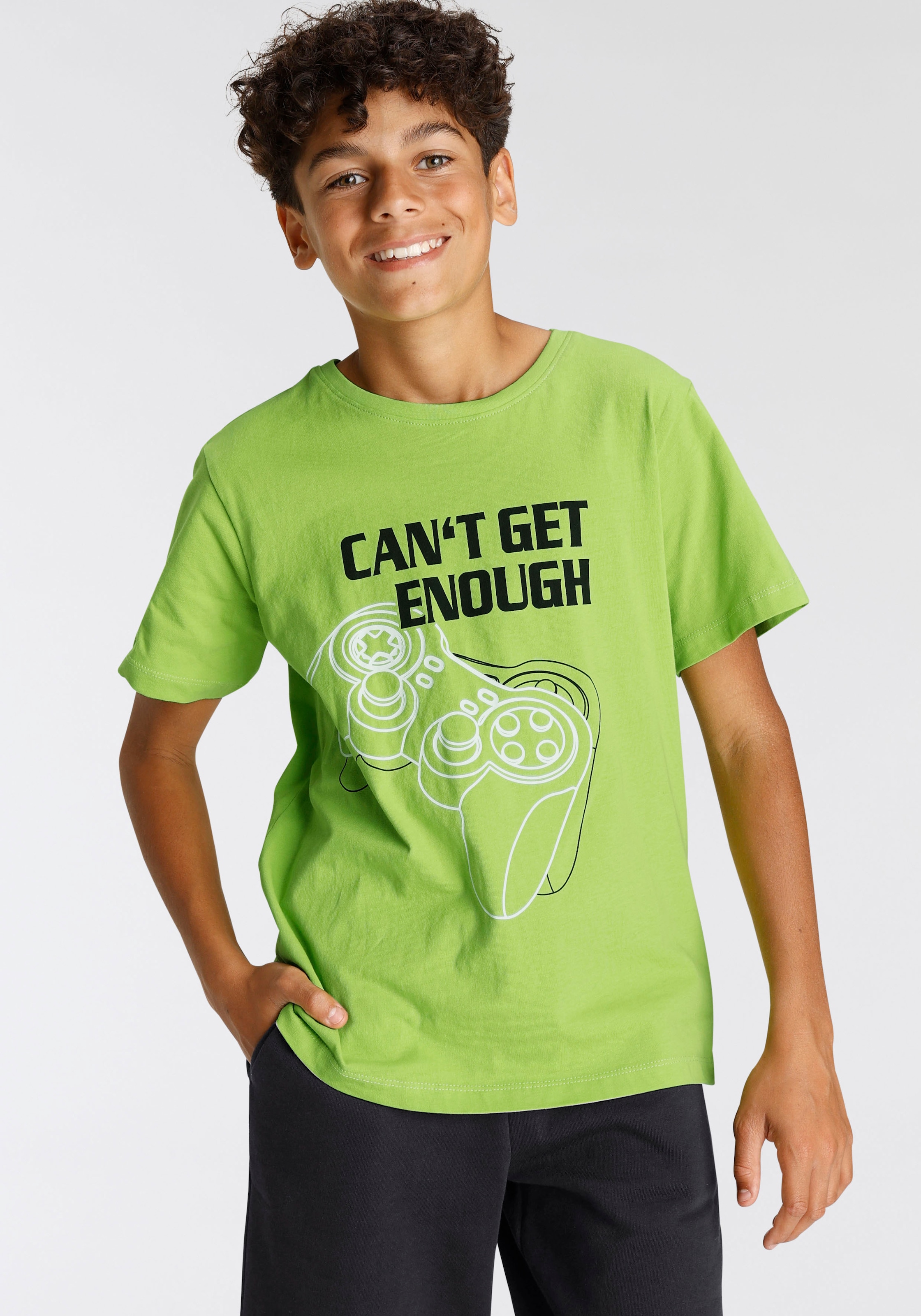 KIDSWORLD T-Shirt & Bermudas »CAN´T GET ENOUGH - Spruch«, Gamer-Print