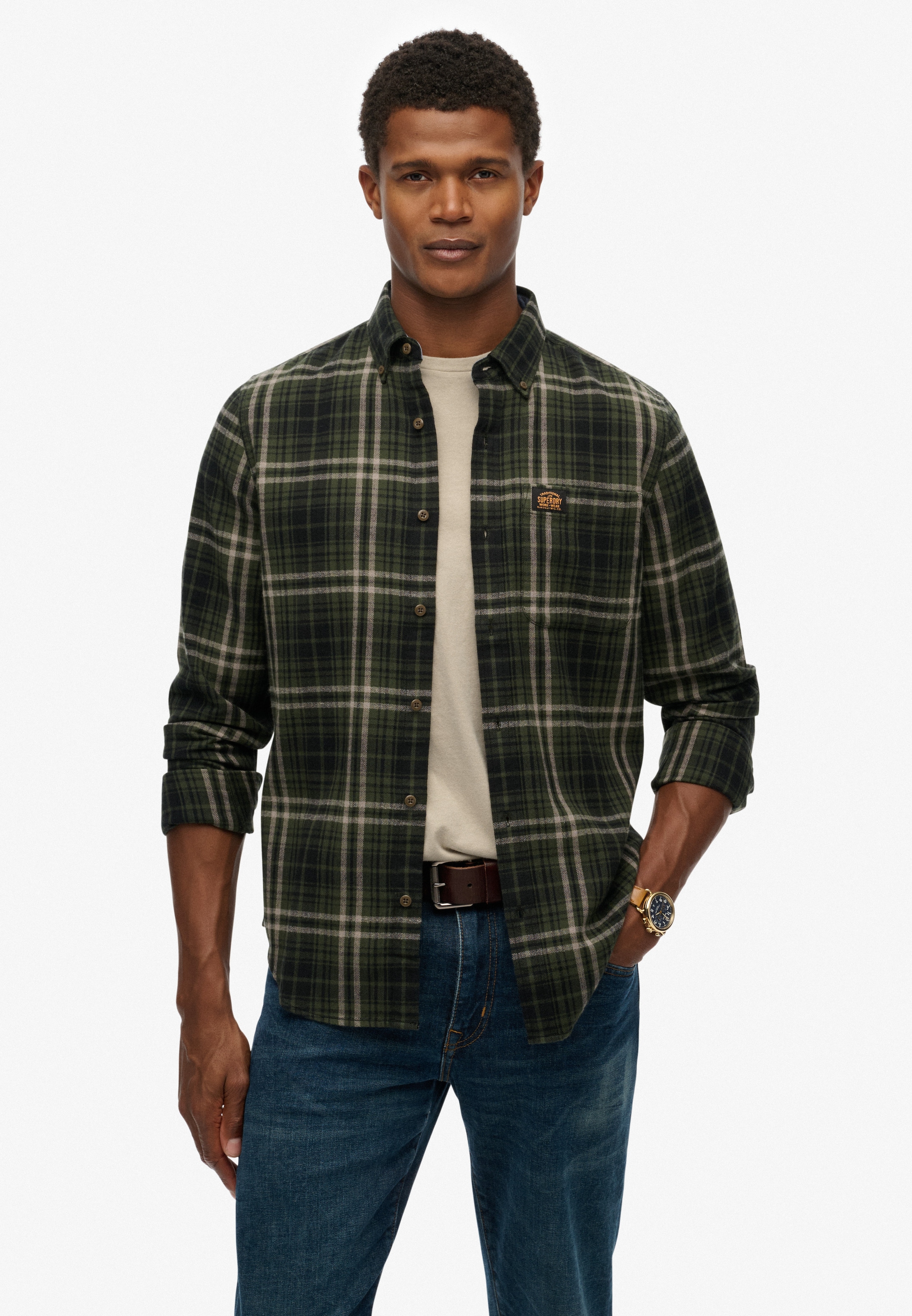 Superdry Langarmhemd »L/S COTTON LUMBERJACK SHIRT« in grün, Größe M