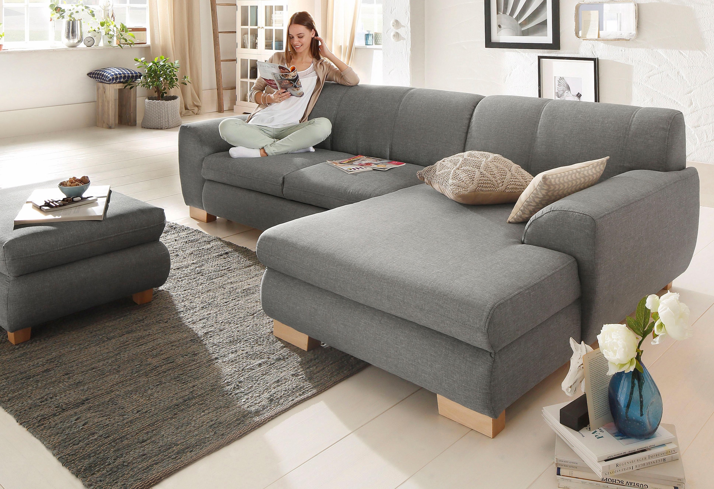 Home affaire Ecksofa »Nika L-Form« Polsterecke, Struktur fein oder Melrose/Struktur, mit Bettfunktion