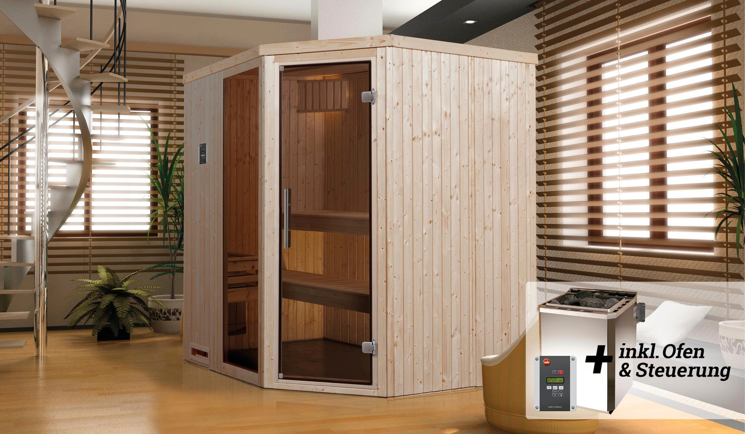 weka Sauna »Varberg« Set,  7,5 kW Bio-Ofen mit digitaler Steuerung
