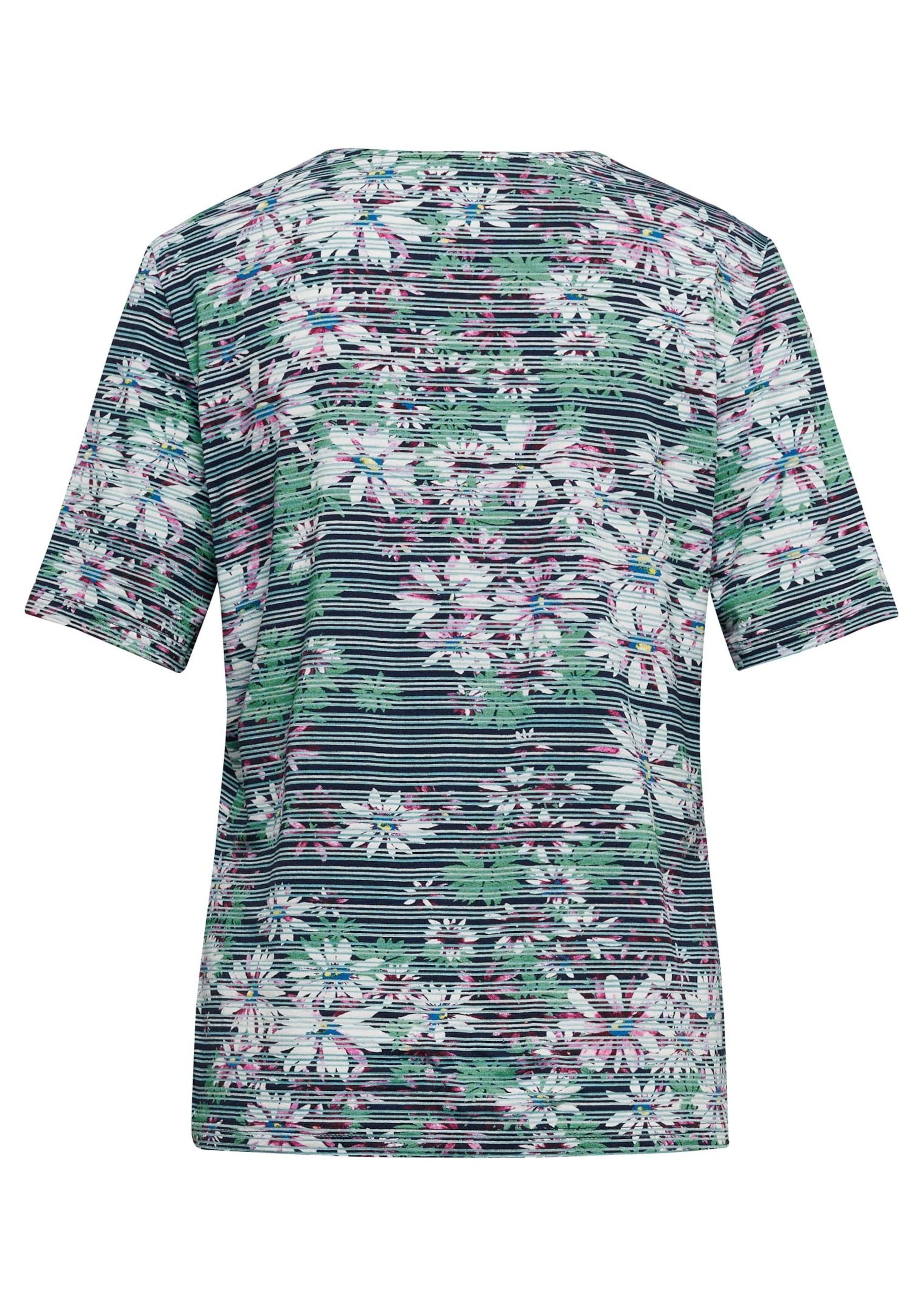 GOLDNER Print-Shirt »Kurzgröße Bequemes Druckshirt in Blumen-Ringeloptik«