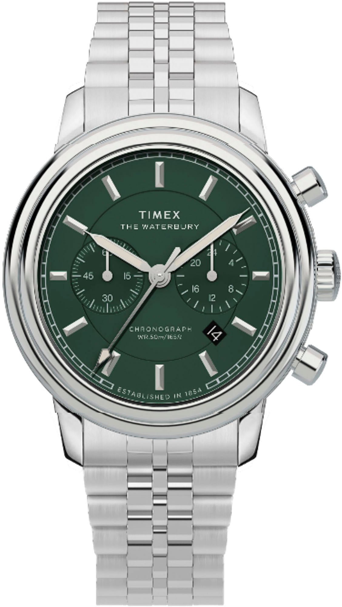 Timex Chronograph »WATERBURY METROPOLITAN CHRONO« Quarzuhr, Armbanduhr, Herrenuhr,Edelstahlarmband,Stoppfunktion,Tag