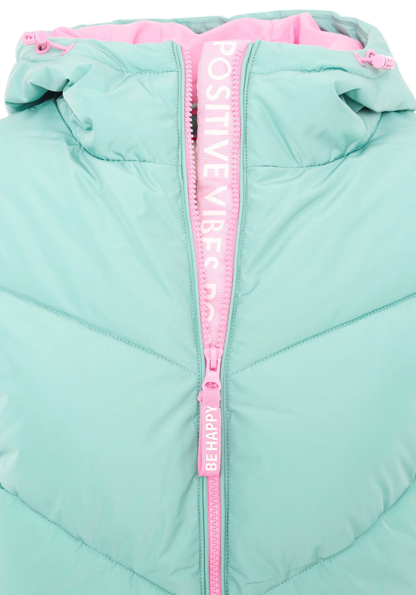 Zwillingsherz Steppmantel »"Positive Mind"«, Doppelzipper, Kapuze mit Schriftzug hinten, Kontrastdetails, wärmend