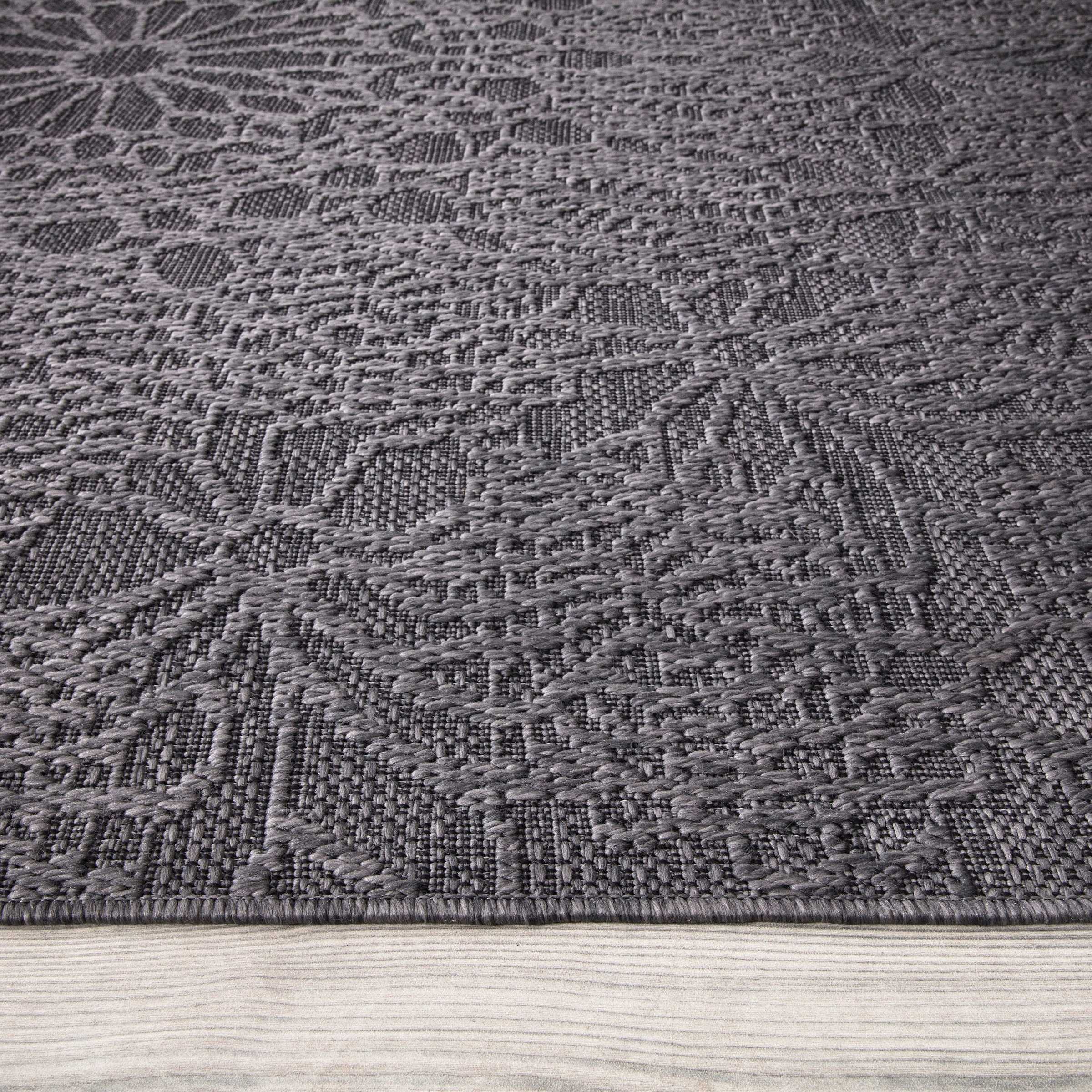 Paco Home Teppich »Rimini 411«, rechteckig, 4 mm Höhe, Flachgewebe, Uni Farben, Hoch-Tief Effekt, In- und Outdoor geeignet