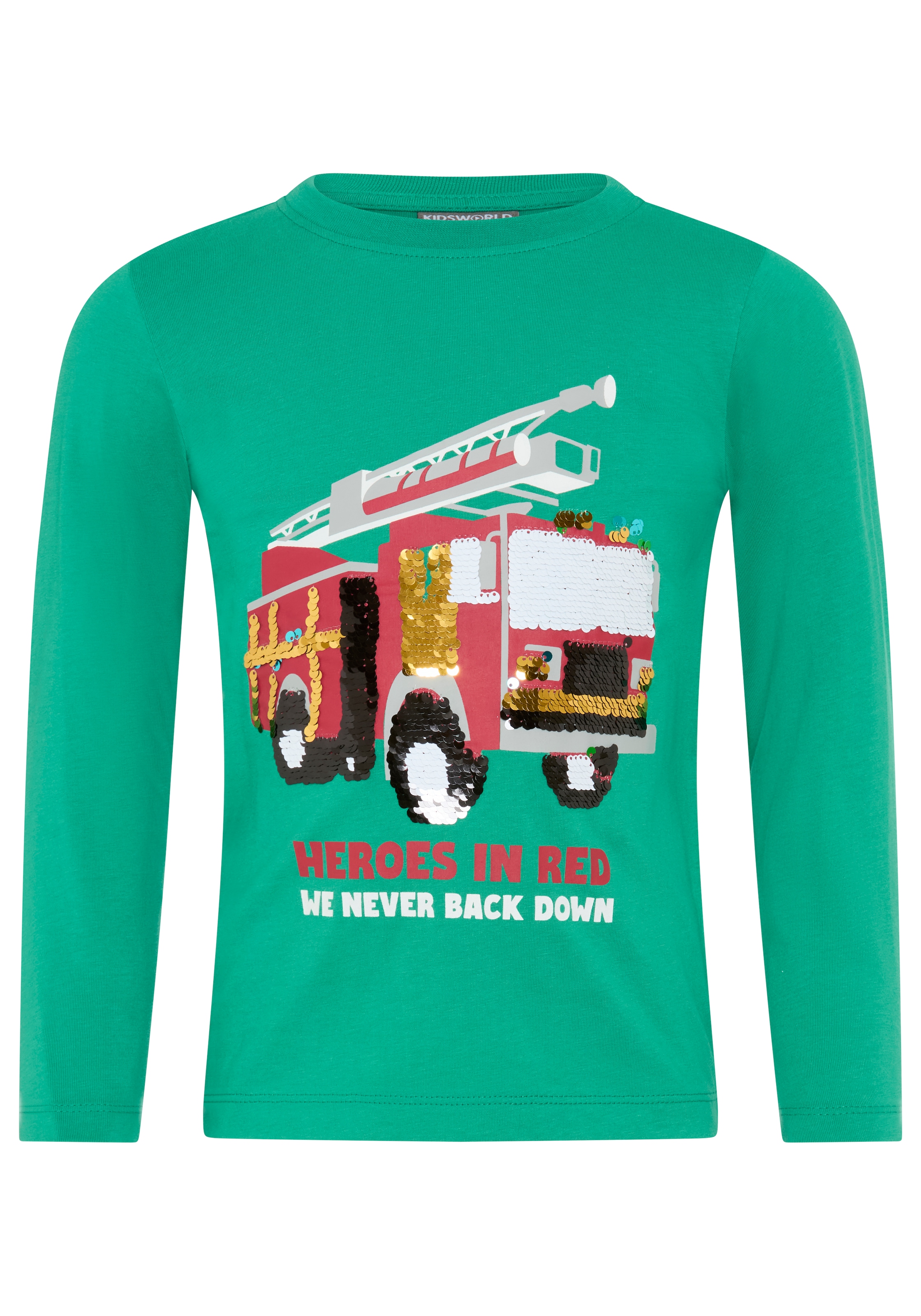 KIDSWORLD Langarmshirt »Feuerwehr Pailletten Shirt« Feuerwehr Druck mit Pailletten