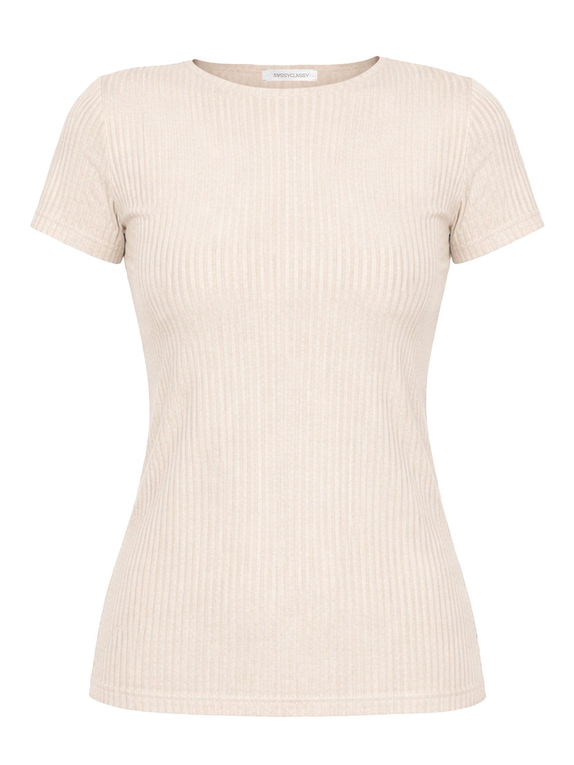 SASSYCLASSY T-Shirt »T-Shirt in geripptem Jersey« Schlichtes T-Shirt mit Rundhalsuasschnitt in körpernahem Schnitt