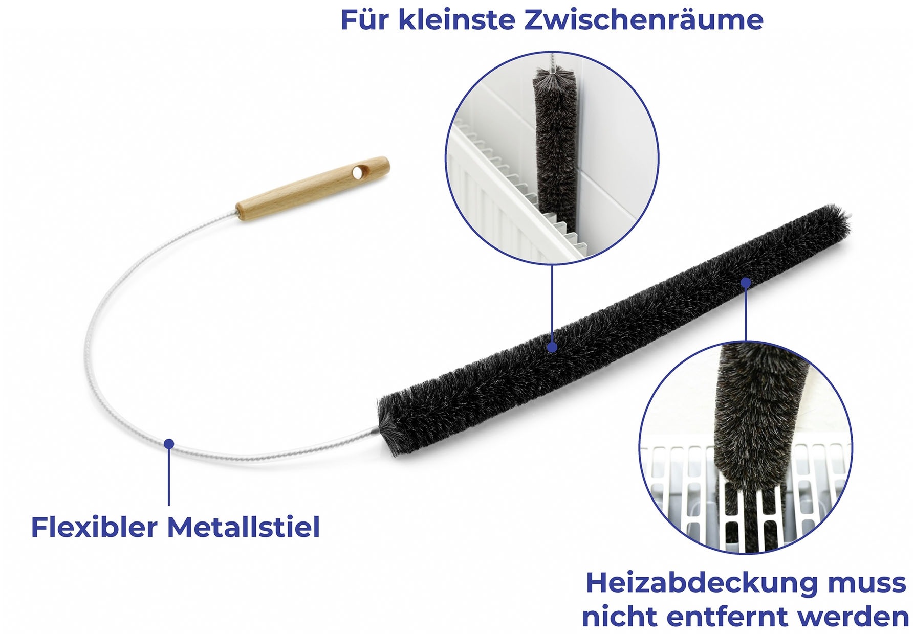 Maximex Reinigungsbürste »Heizkörperbürste Ziegenhaar 50 cm«, aus Holz-Metall, extra lang, schonende Reinigung kleinster Zwischenräume am Heizkörper