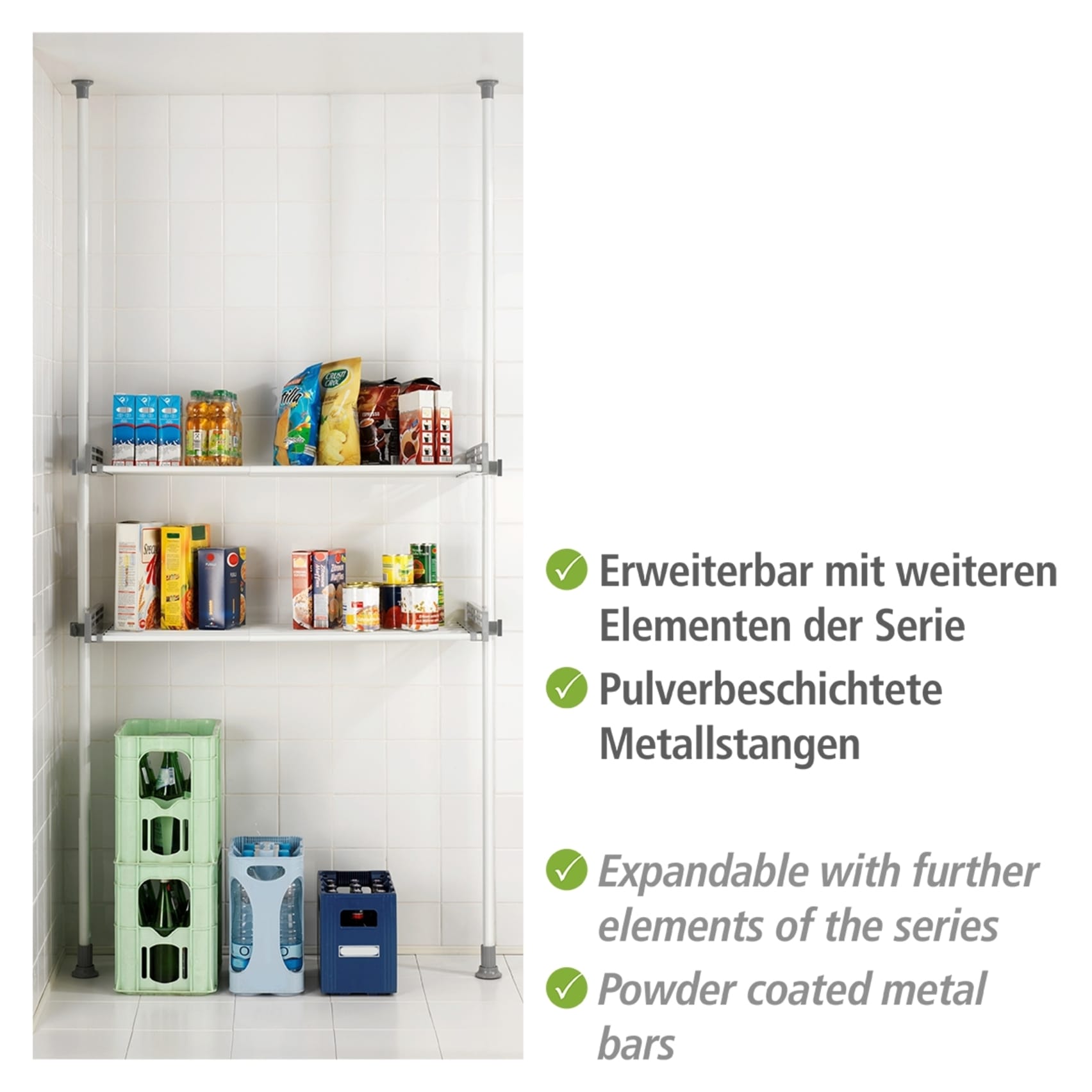 WENKO Teleskopregal »Modell Herkules Twin«, (Set), 2 Trägerstangen, 2 verstellbare Ablagen, ideal für Bad & Abstellkammer