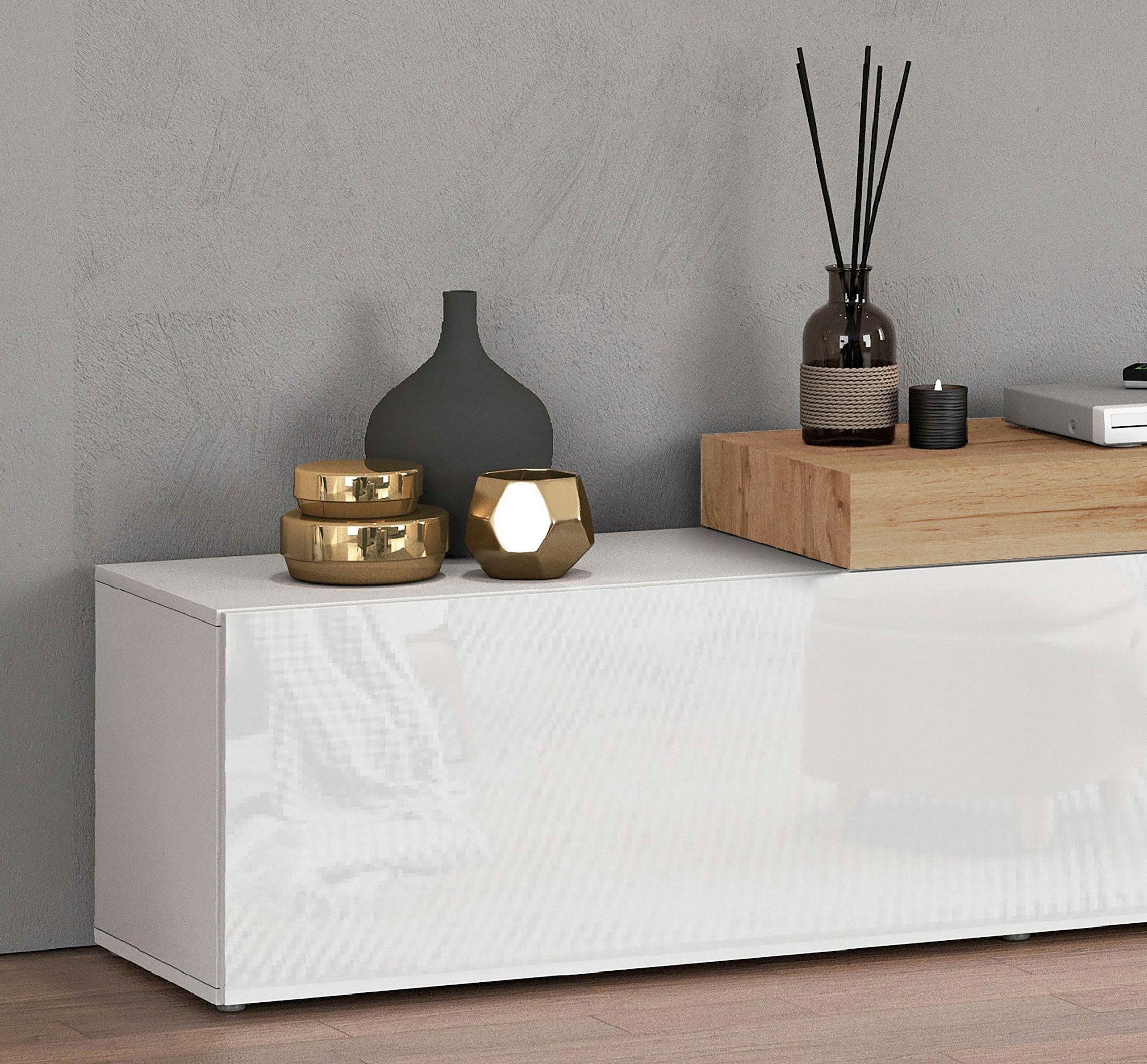 OTTO home Lowboard »Chronos TV-Board, TV-Schrank« Breite verstellbar von 180 bis 260 cm, 1 Stk. tlg. Breite 220 cm TV-Board,Lowboard,1 Klappe und ein L-Förmiger Aufsatz