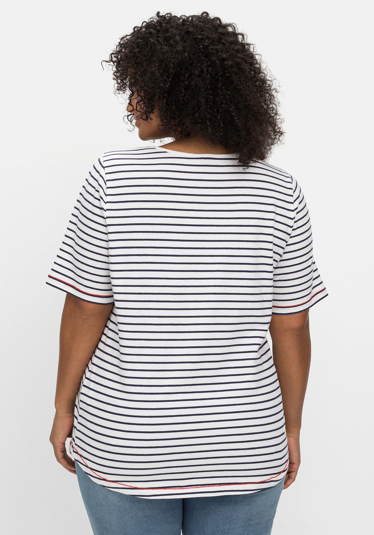 Sheego Rundhalsshirt »Ringelshirt mit floralem Druck und Kontrastnähten«, mit floralem Druck und Kontrastnähten