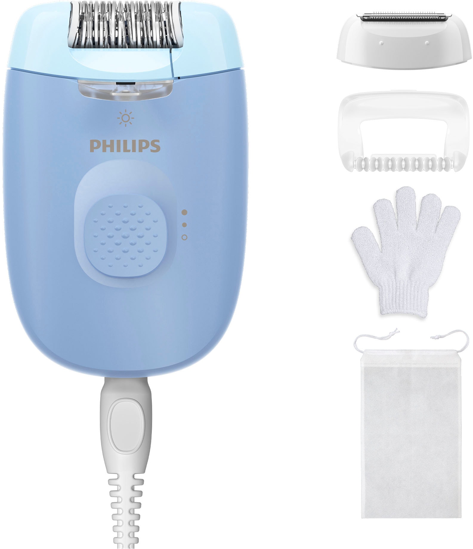 Philips Epilierer »Series 4000«, 2 St. Aufsätze, kompakter Epilierer mit Kabel und LED-Licht, inkl. Massageaufsatz