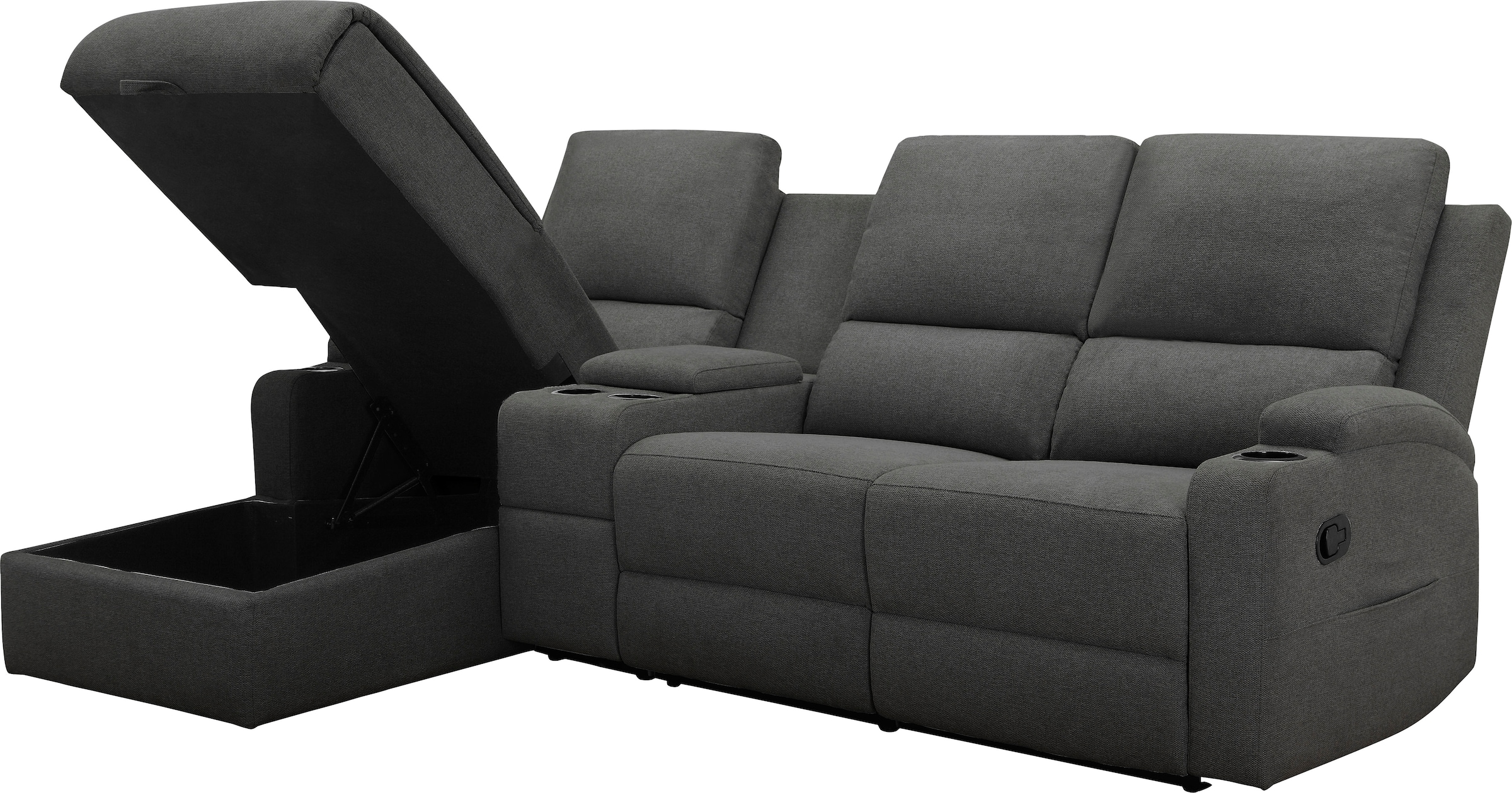 Home affaire Ecksofa »NAPORI Multimediasofa, 3er Kinosessel XXL, L-Form, 3 Bezugsstoffe«, Kinosofa mit Relaxfunktion, Getränkehalter, Staufach und Staukasten