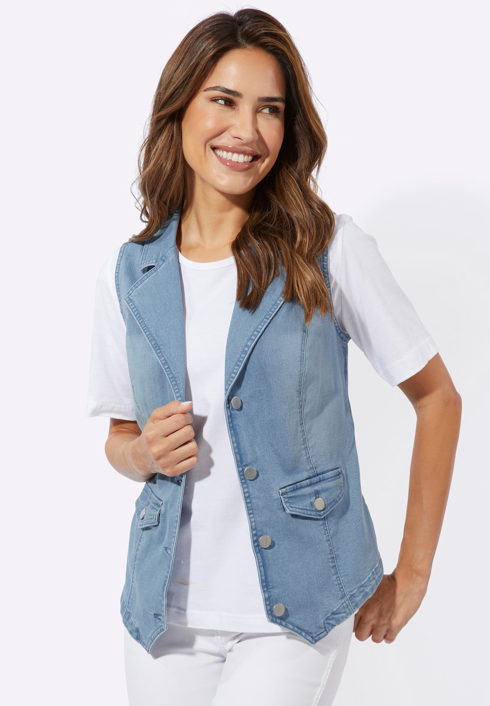 Sieh an! Kurzweste »Jeans-Weste Jeansweste mit Reverskragen«