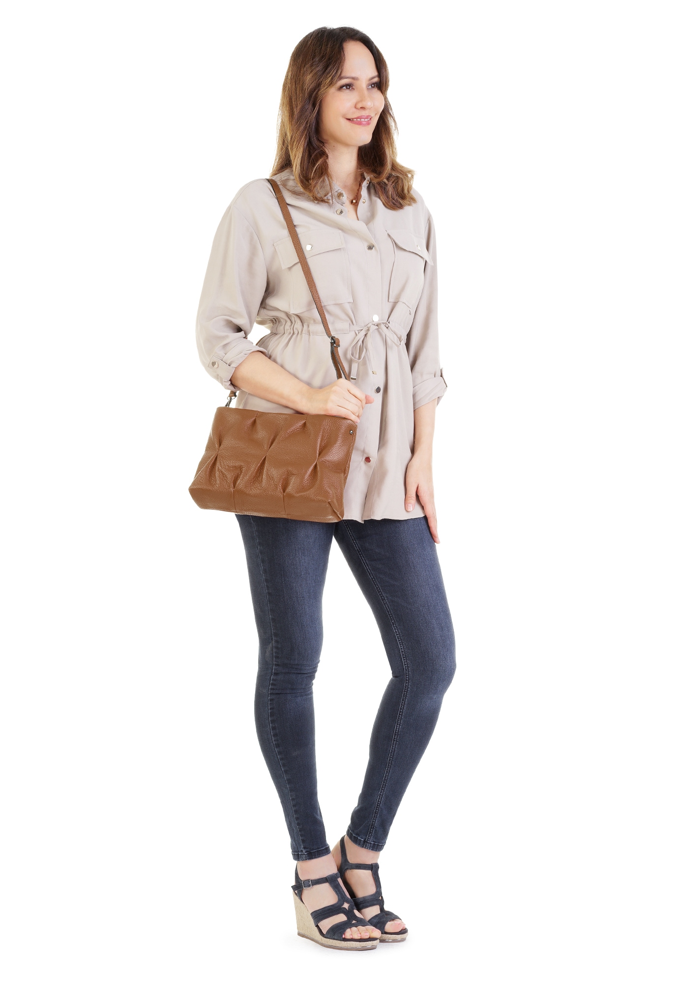 Cluty Umhängetasche, echt Leder, Made in Italy