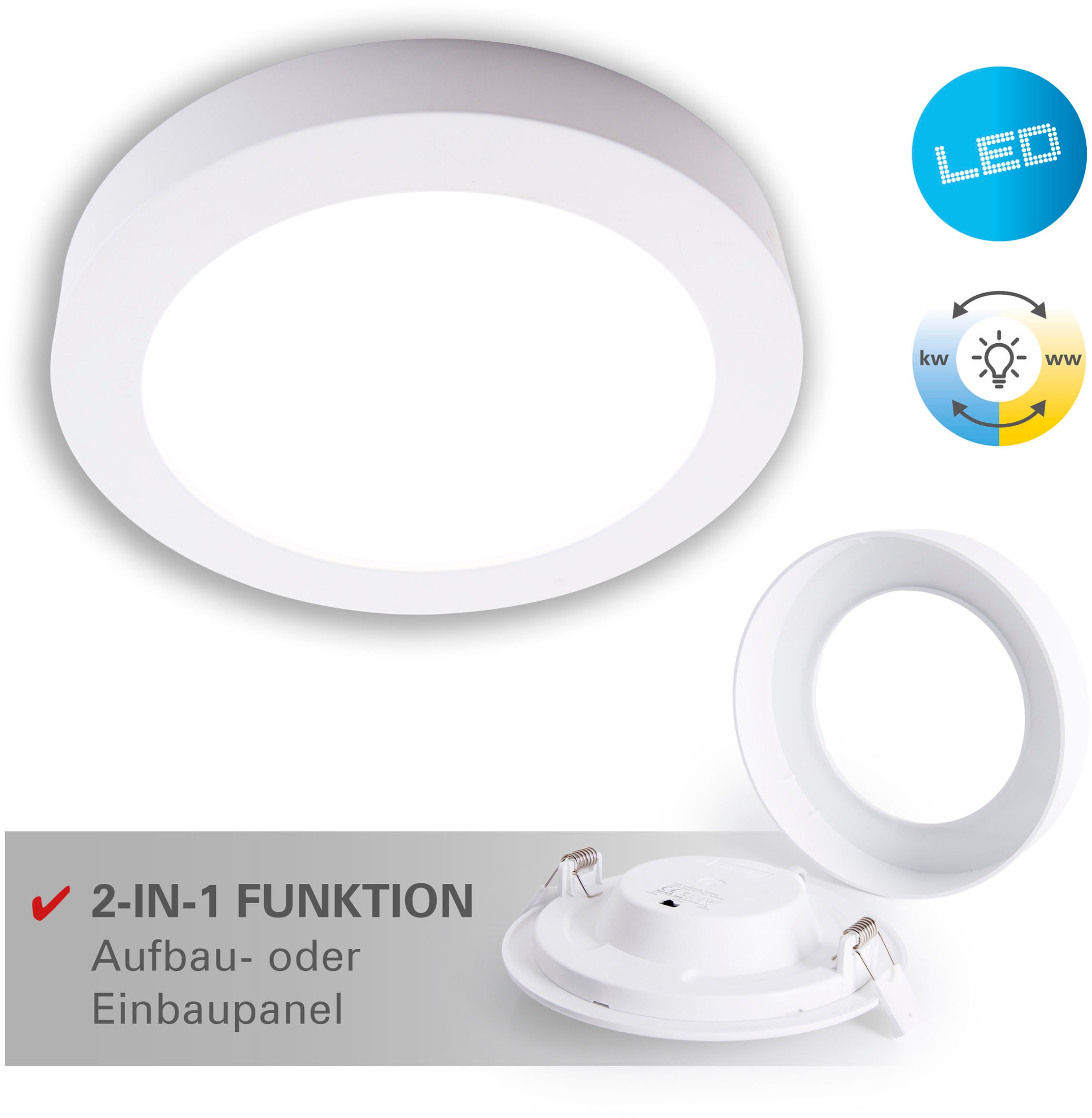 näve LED Einbauleuchte »Komplex«, 1 flammig, Leuchtmittel LED-Modul   LED fest integriert, auch Aufbau, CCT, Lichtfarbe über Geräteschalter einstellbar, rund