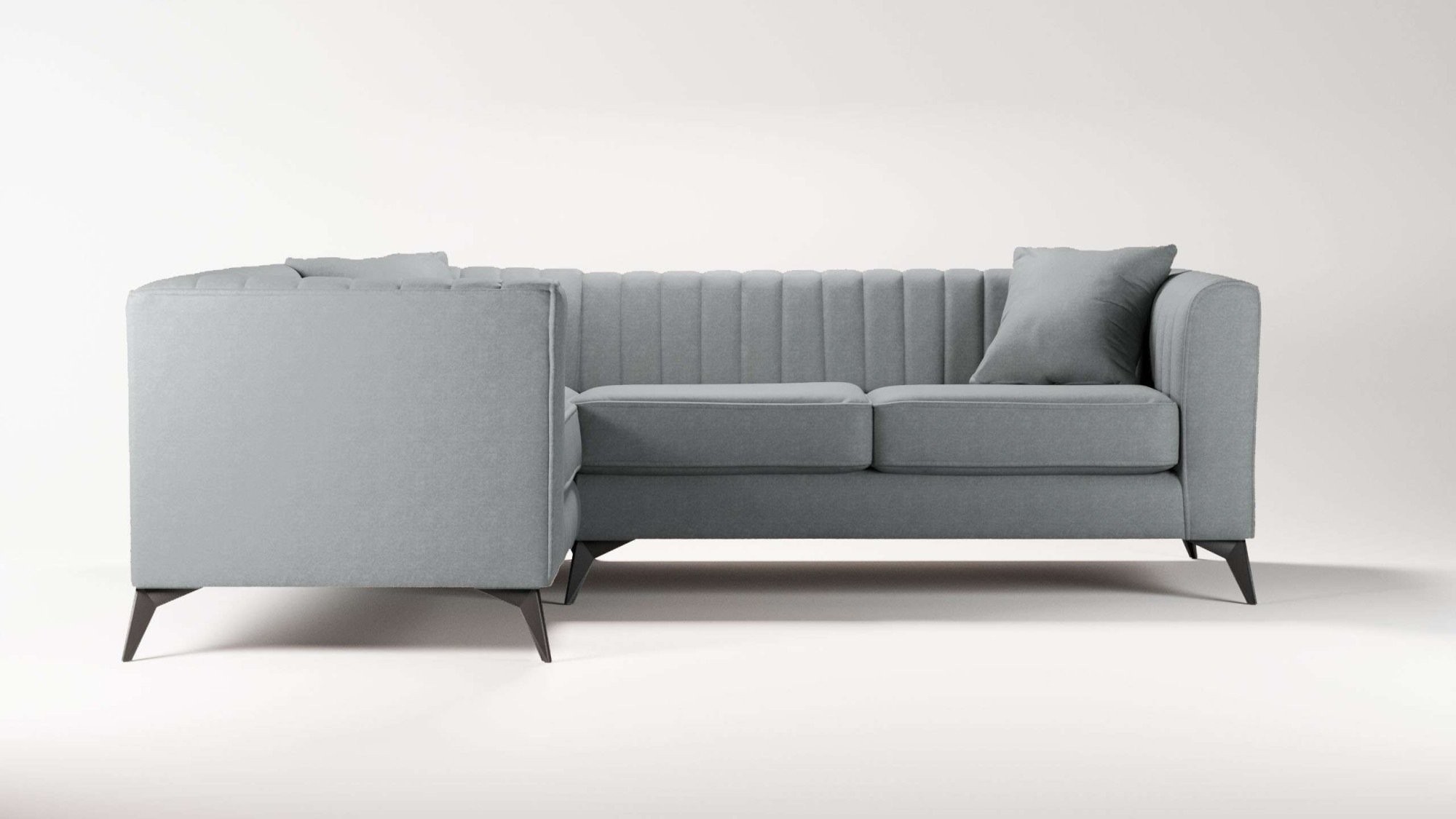 Places of Style Ecksofa »MATTHEW L-Form ideal für kleine Räume, Maße B/T/H: 240/167/74 cm«, elegantes Designsofa, Steppung im Rücken, incl. Zierkissen
