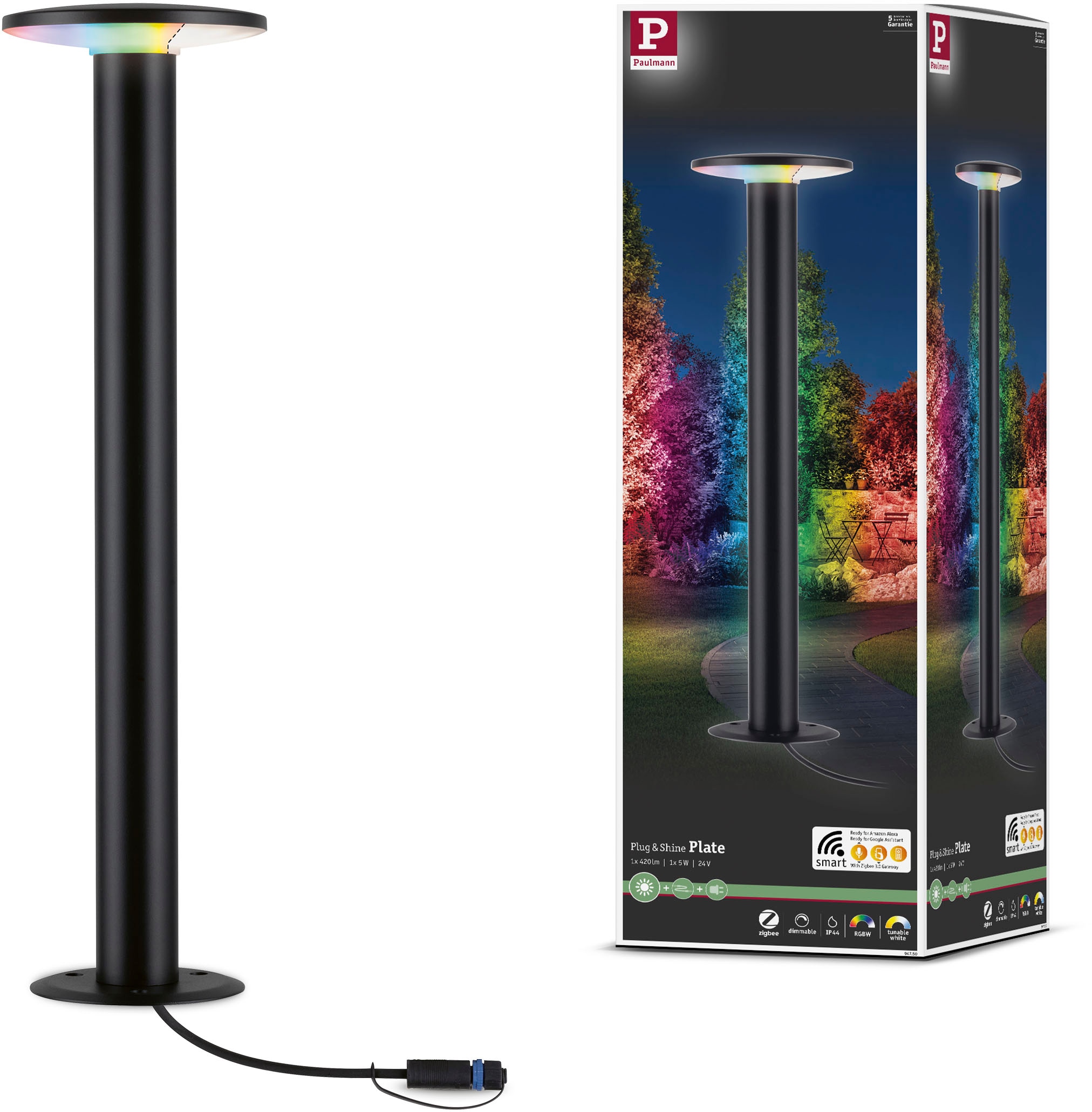 Paulmann LED Pollerleuchte »Outdoor Plug & Shine Plate RGBW IP44«, 1 flammig, ZigBee, IP44 RGBW