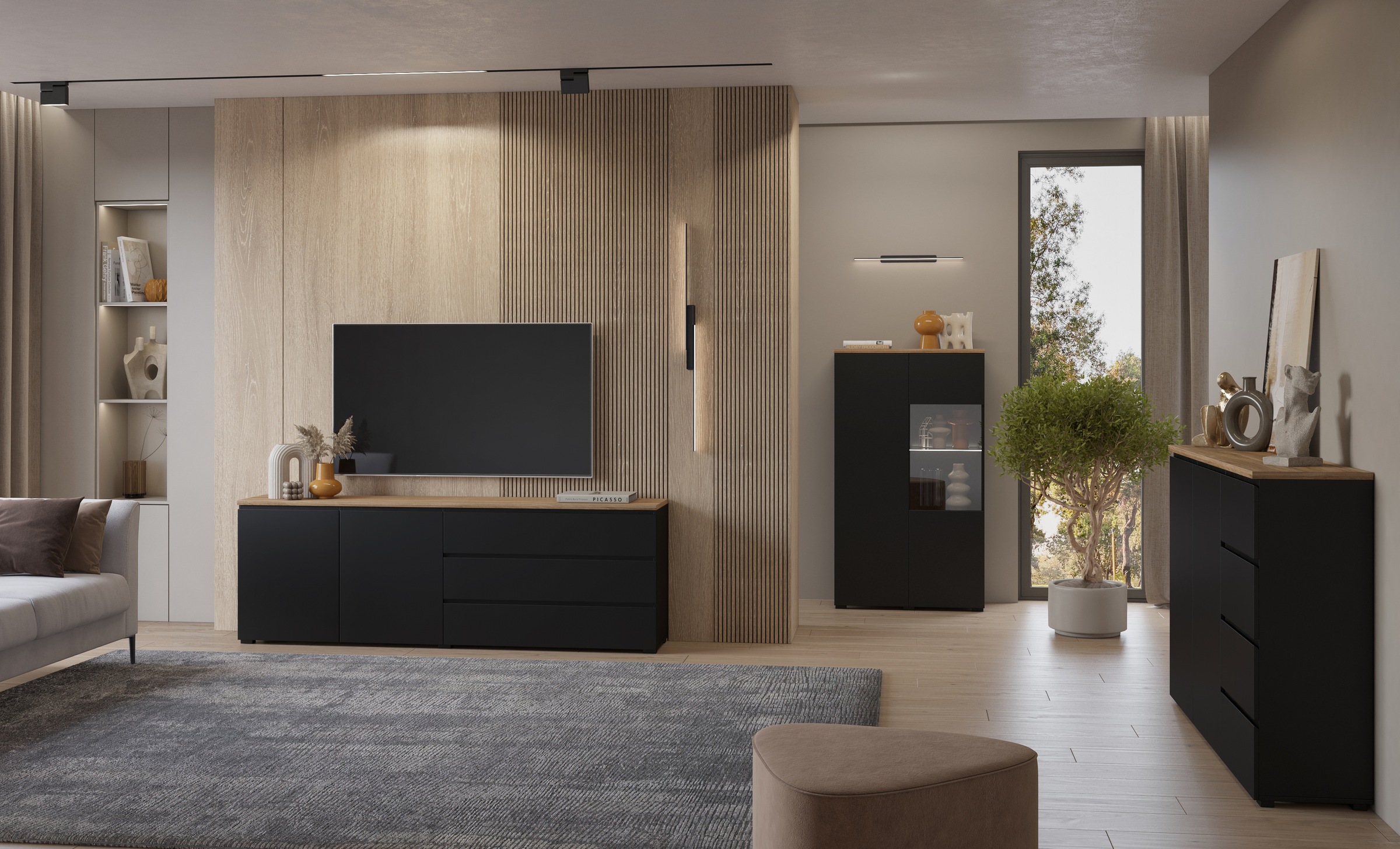 OTTO home Sideboard »Modo, Breite 200 cm, moderne grifflose Kommode 2Türen/3 SK« Schubladenkommode mit viel Stauraum, Einlegeböden verstellbar