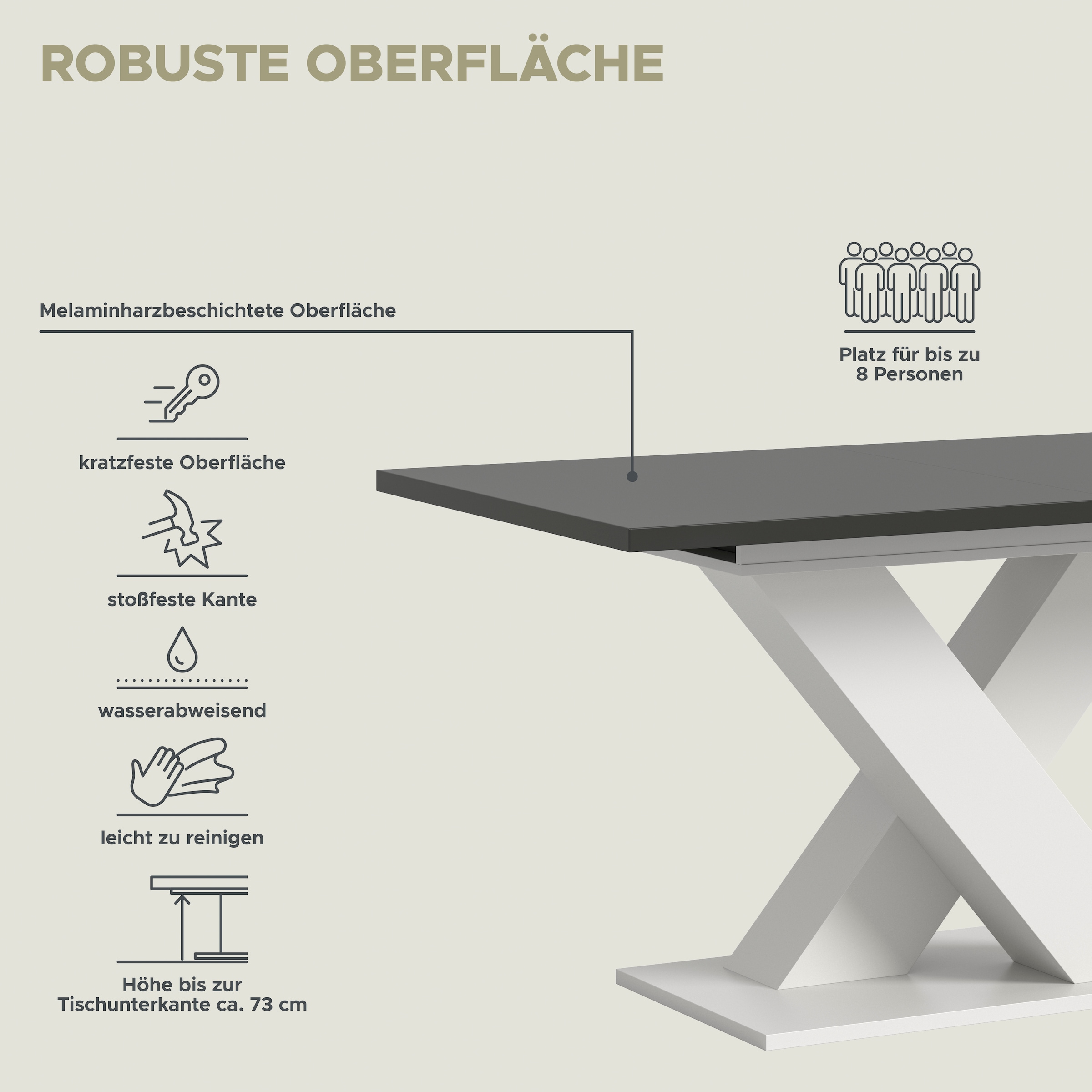 INOSIGN Esstisch »Motus, ausziehbar 150 -190 cm, inklusive 40 cm Einlegeplatte«, (Set, 1 St.), X-Gestell mit Bodenplatte, Tisch, Küchentisch, Esszimmer, Küche