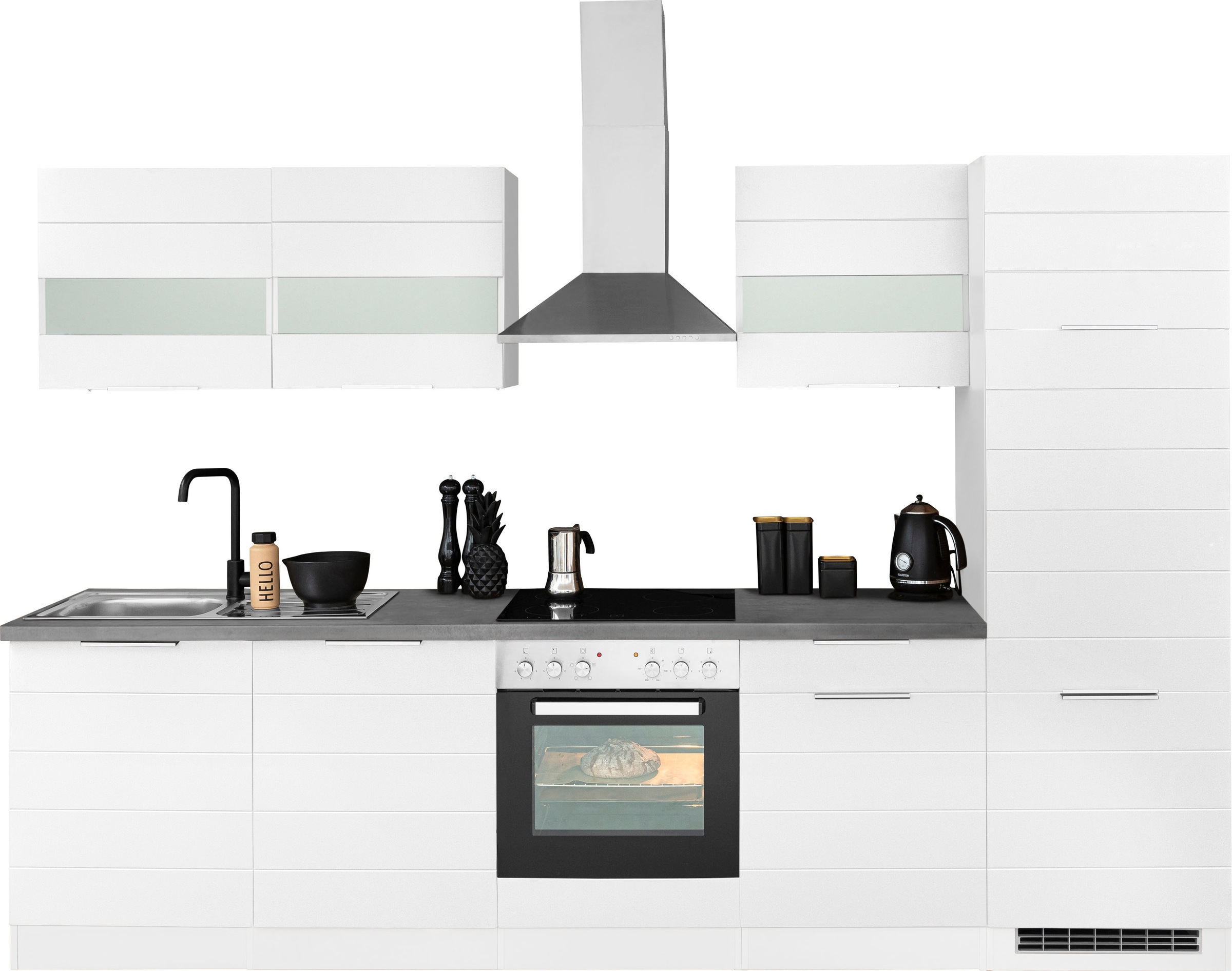 KOCHSTATION Küchenzeile »KS-Luhe« 300 cm breit, wahlweise mit oder ohne E-Geräten, gefräste MDF-Fronten