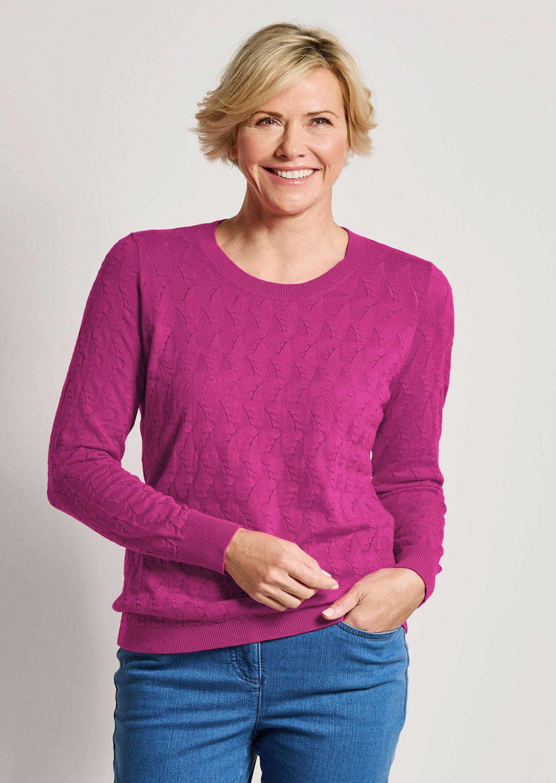 GOLDNER Rundhalspullover »Kurzgröße Baumwollpullover mit Zick-Zack-Muster« moderner Wellenstrick