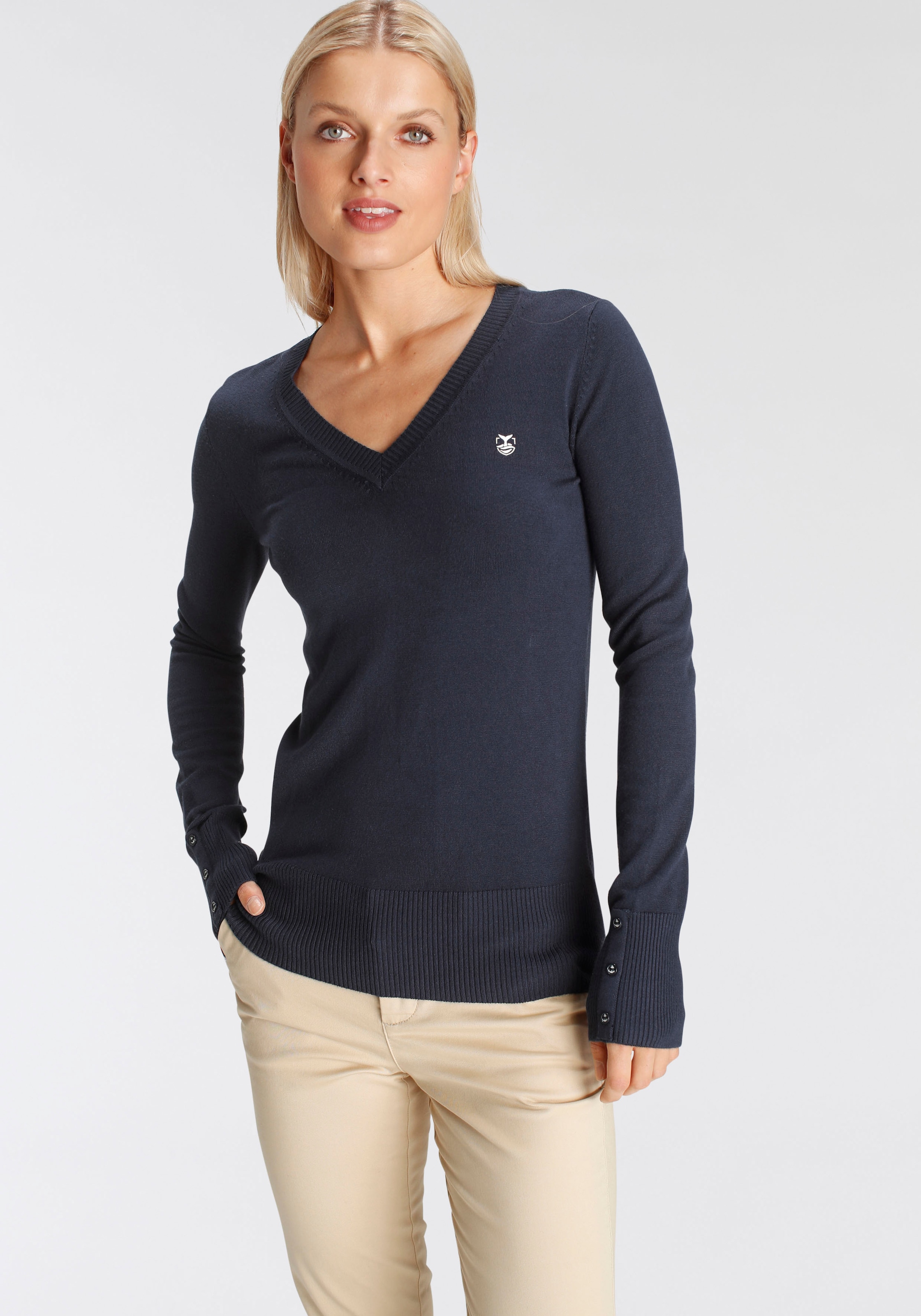 DELMAO V-Ausschnitt-Pullover, mit kleinem Logodruck OTTO der MARKE! kaufen auf bei Brust - NEUE