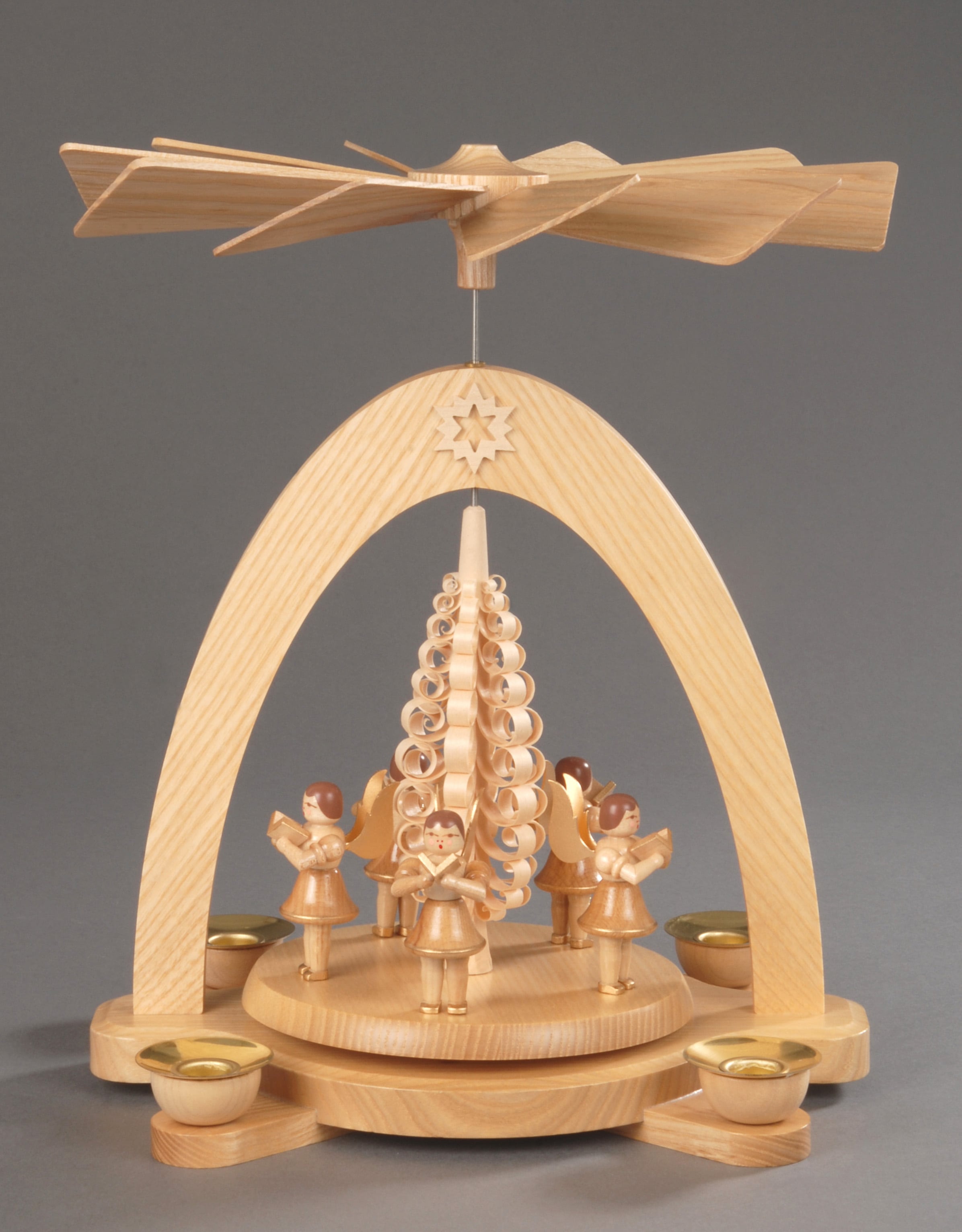 Albin Preissler Weihnachtspyramide »5 Engel mit Spanbaum, Weihnachtsdeko«, (1 St.), Handwerkskunst aus dem Erzgebirge