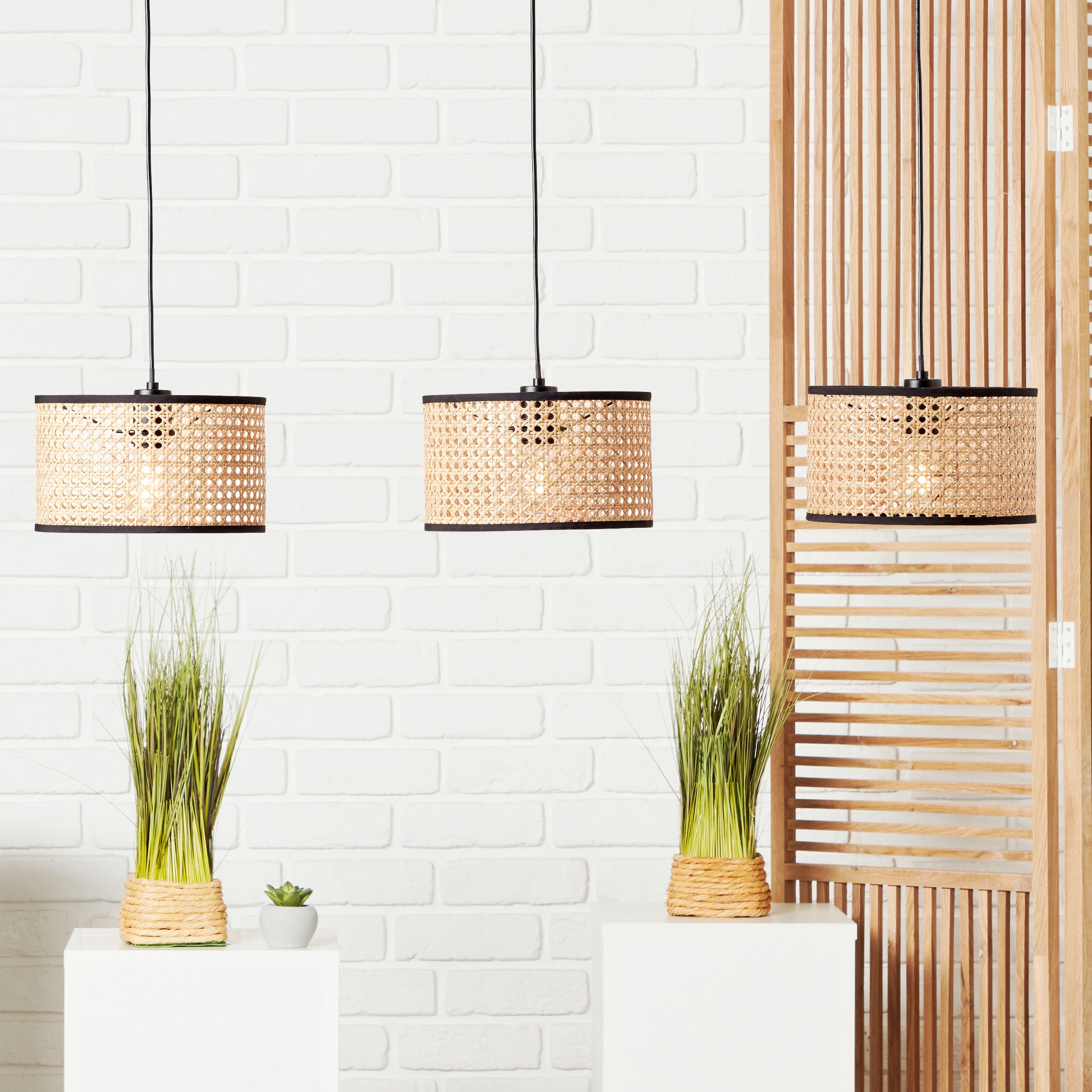 Brilliant Pendelleuchte »Wiley«, 3 flammig, Leuchtmittel E27 | ohne Leuchtmittel, Hängelampe 3flg schwarz/holzfarbend