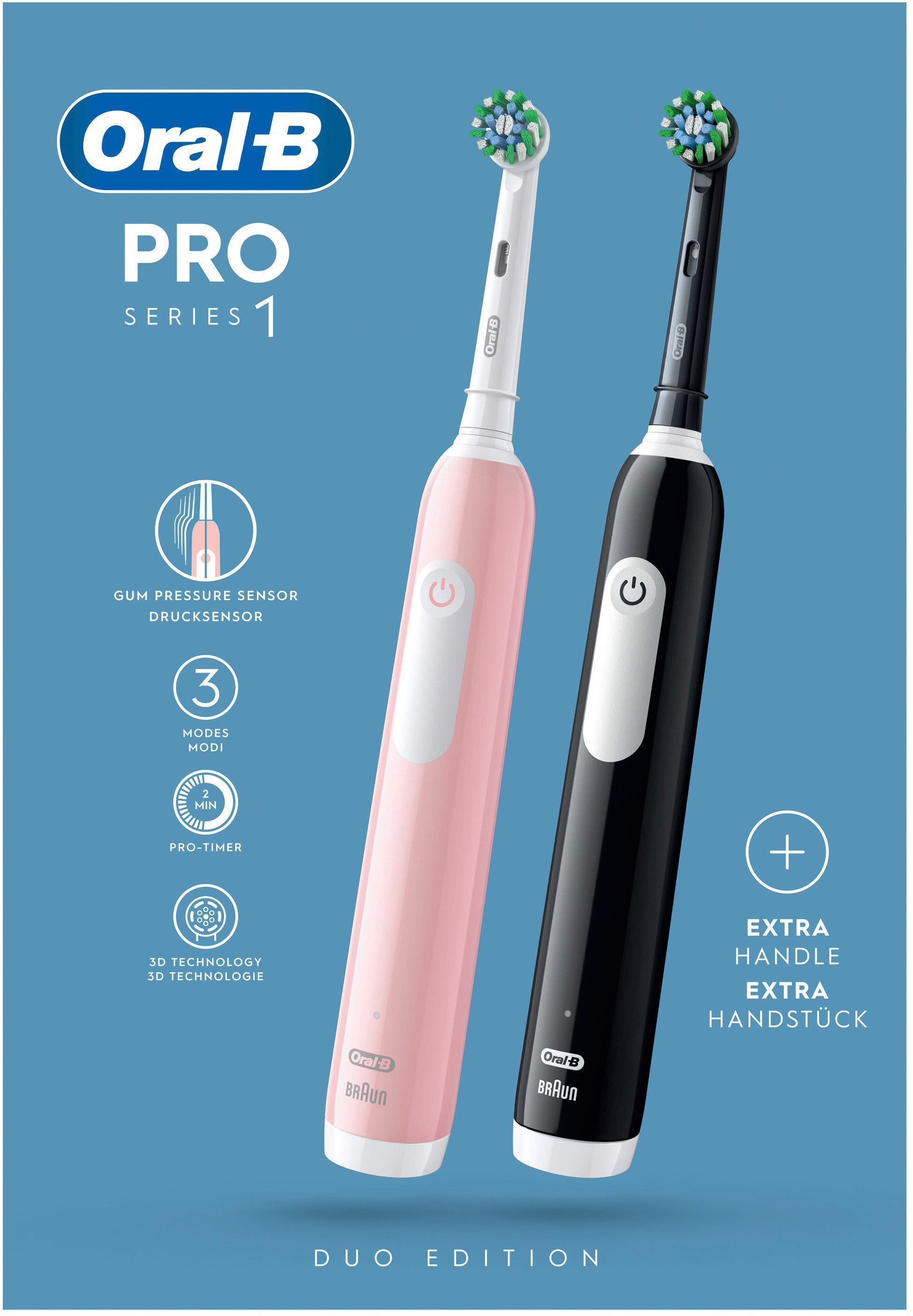 Oral-B Elektrische Zahnbürste »PRO Series 1 Doppelpack« 2 Stk. Aufsteckbürsten Drucksensor