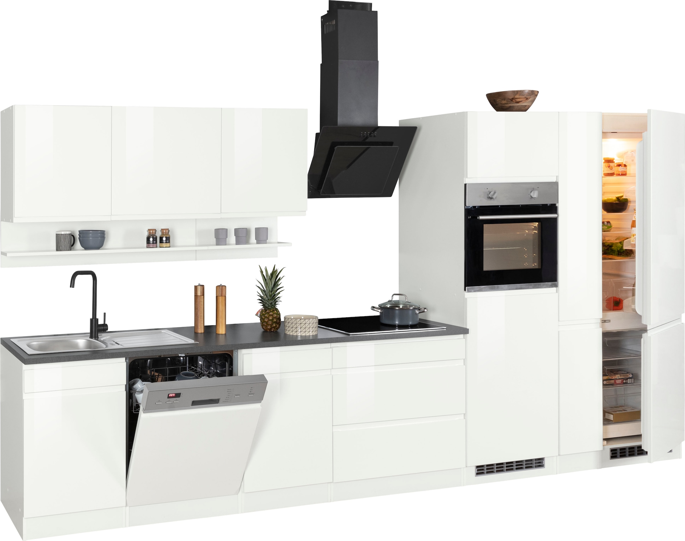 KOCHSTATION Küchenzeile »KS-Virginia«, Breite 390 cm, mit Glaskeramik-oder Induktionskochfeld